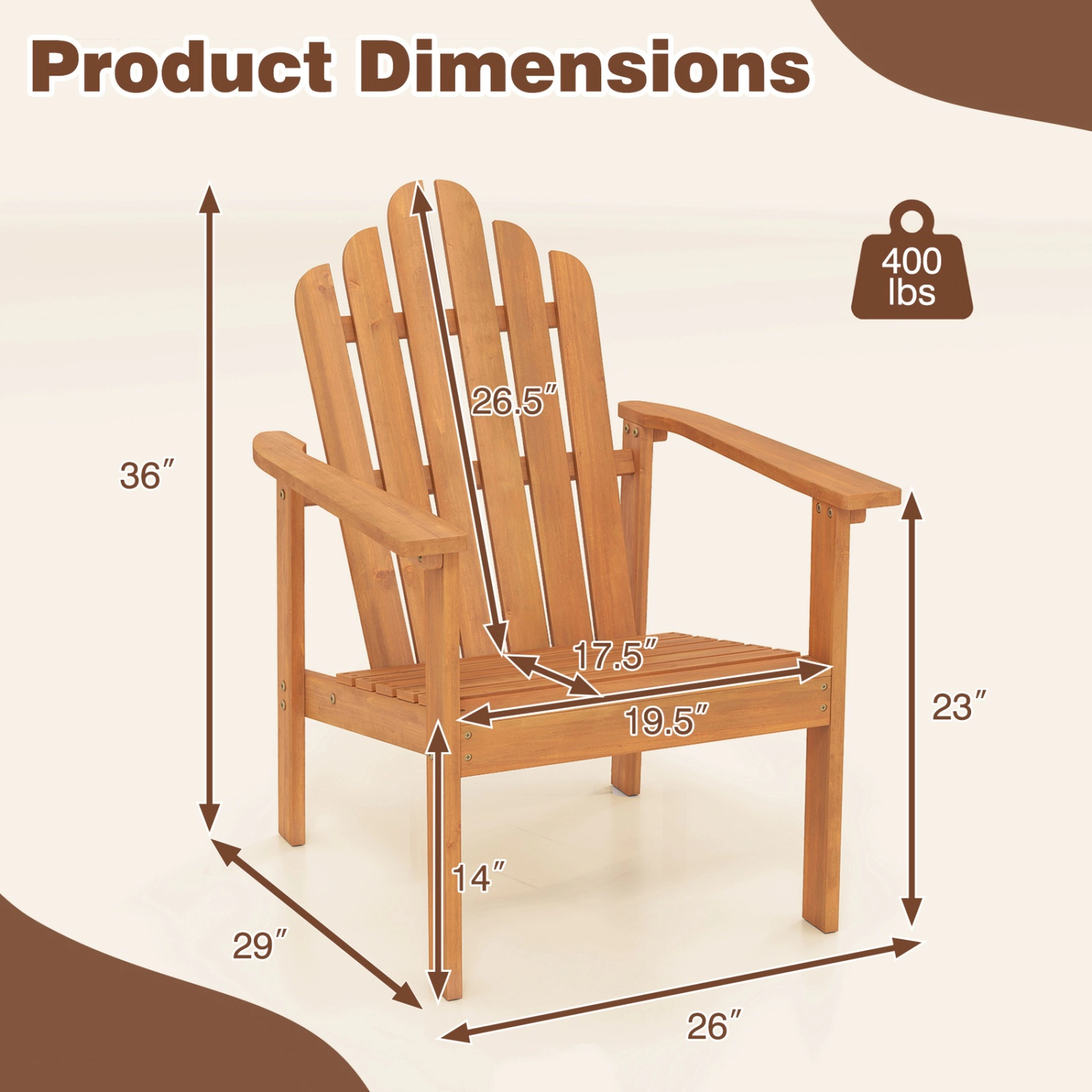 SUGIFT Stackable Acacia Wood Adirondack Conversation Set with 2 Chairs and Side Table 400-lb Capacity Natural