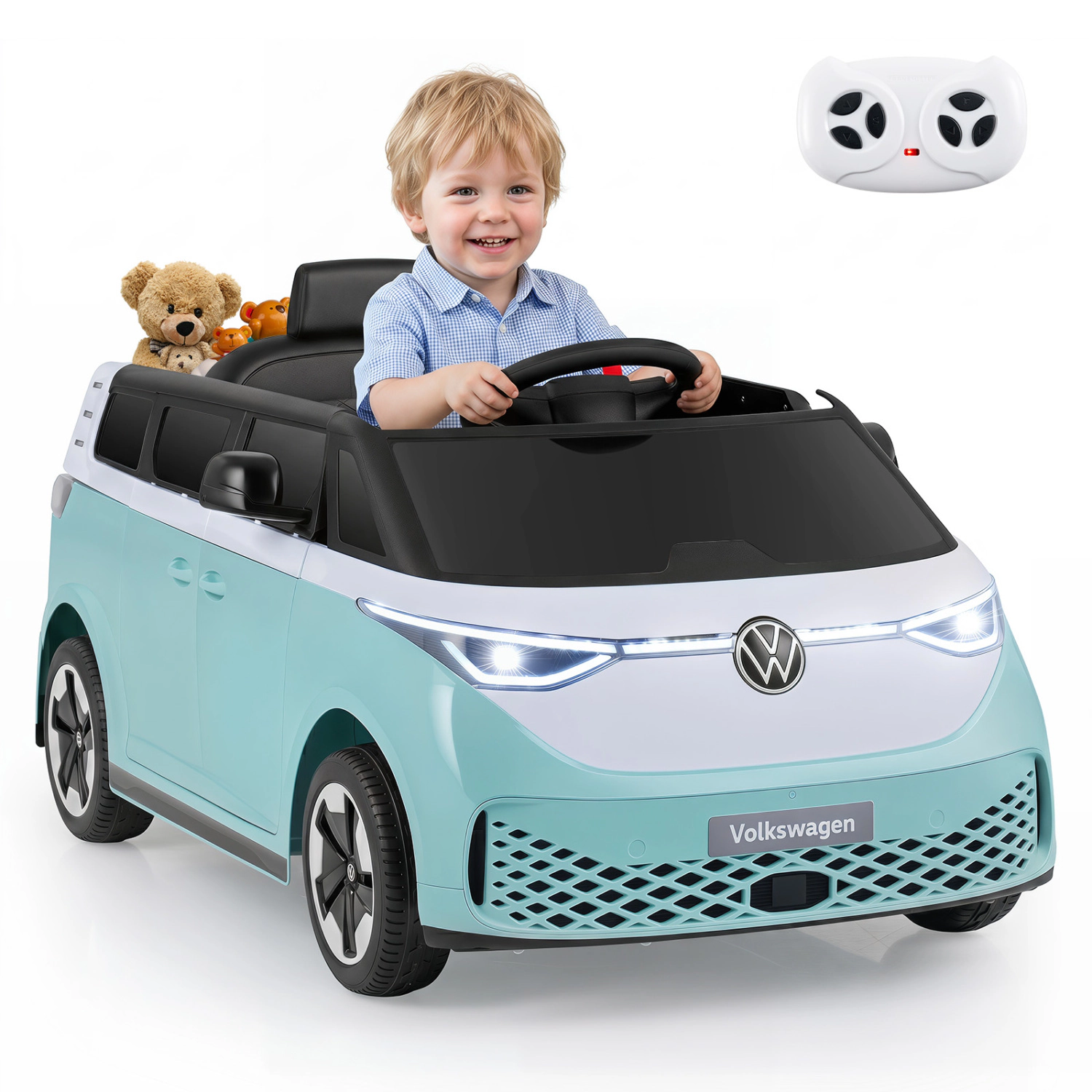 LJG 12V Kids Electric Car Bus with Music and LED Headlights Licensed Volkswagen