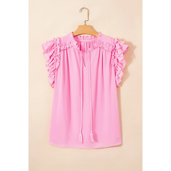 Threaded Pear Womens Milena Ruffle Short Sleeve PLUS Blouse