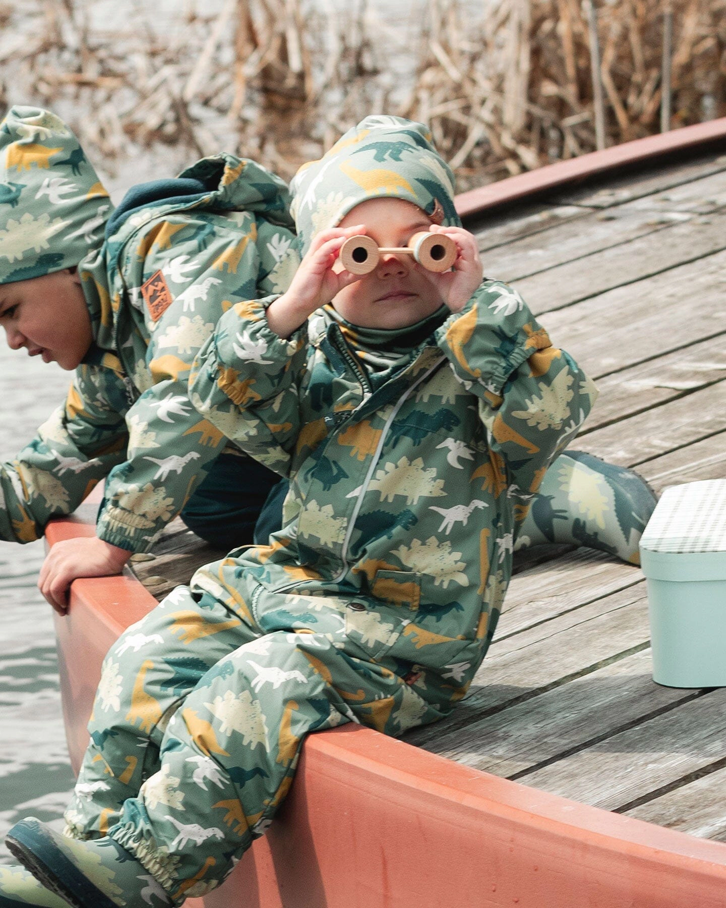 Deux par Deux Boys Mid-Season One-Piece Outerwear with Hat Dinosaur Print