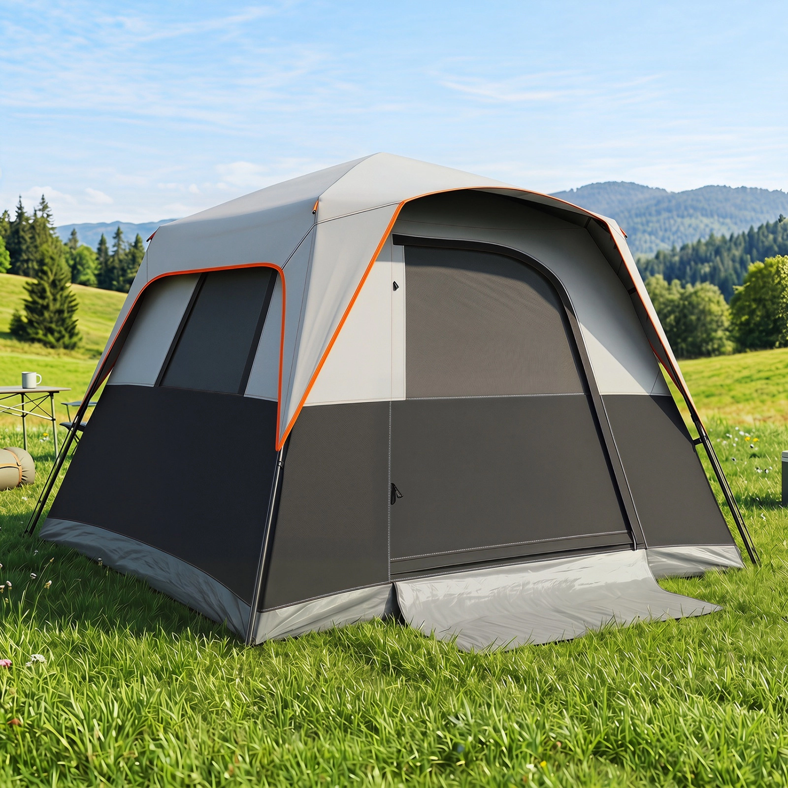 SUGIFT Blackout Easy Setup 6-Person Instant Cabin Camping Tent with Rainfly and Carrying Bag Orange/Gray