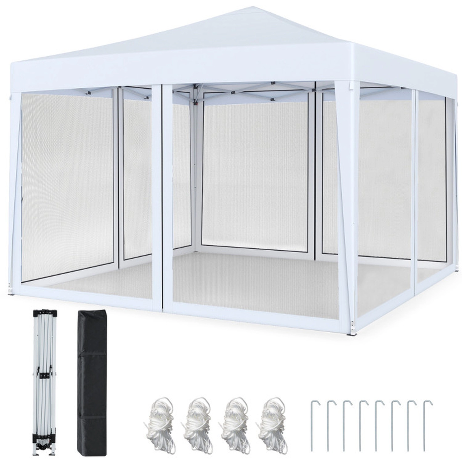 SUGIFT White Instant Pop Up Canopy Tent with 4 Zippered Mesh Walls for 6-8 People 10-ft W 10-ft D 8.5-ft H