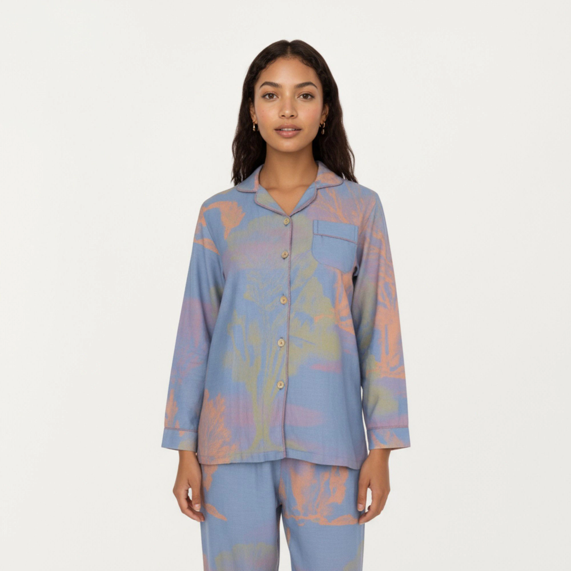Anna-Kaci Women's 2-Piece Long Sleeve Button Front Top Relaxed Fit Pants Pajama Set with Abstract Print