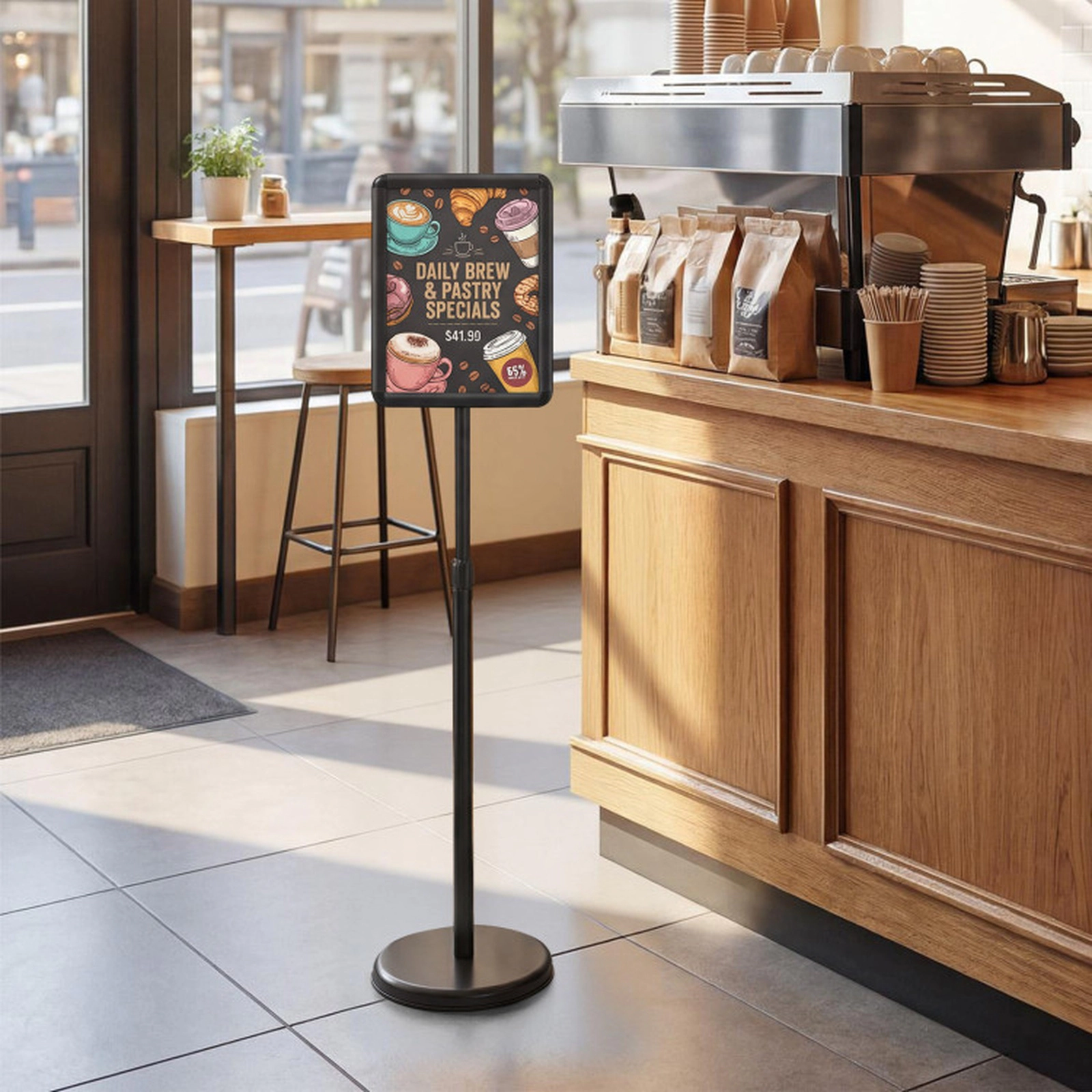 SUGIFT 8.5-in x 11-in Snap-Open Sign Holder Stand with 360-Degree Rotation and Adjustable Height