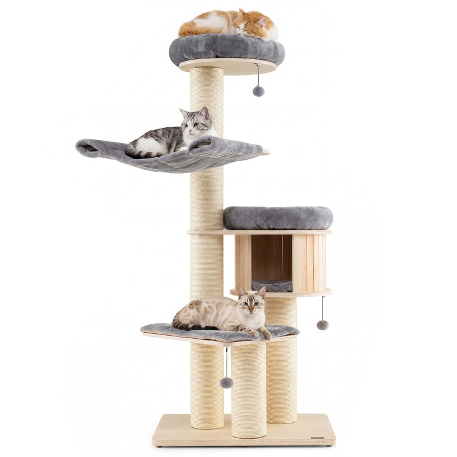 SUGIFT 68.5 4-Layer Wooden Cat Tree with Condo Ladder and Dangling Balls