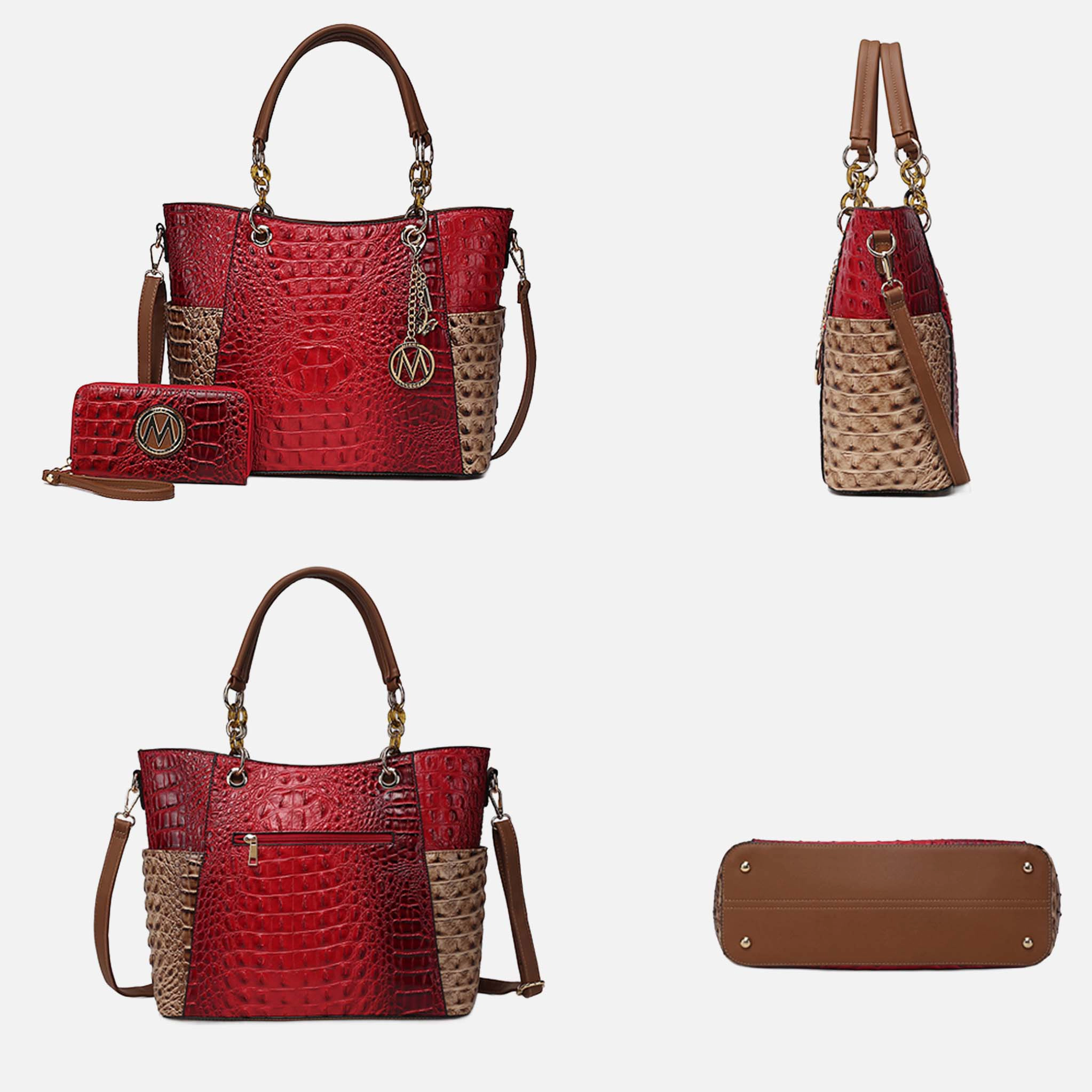 Mia K Collection Merlina Faux Crocodile Tote Bag with Detachable Crossbody Strap