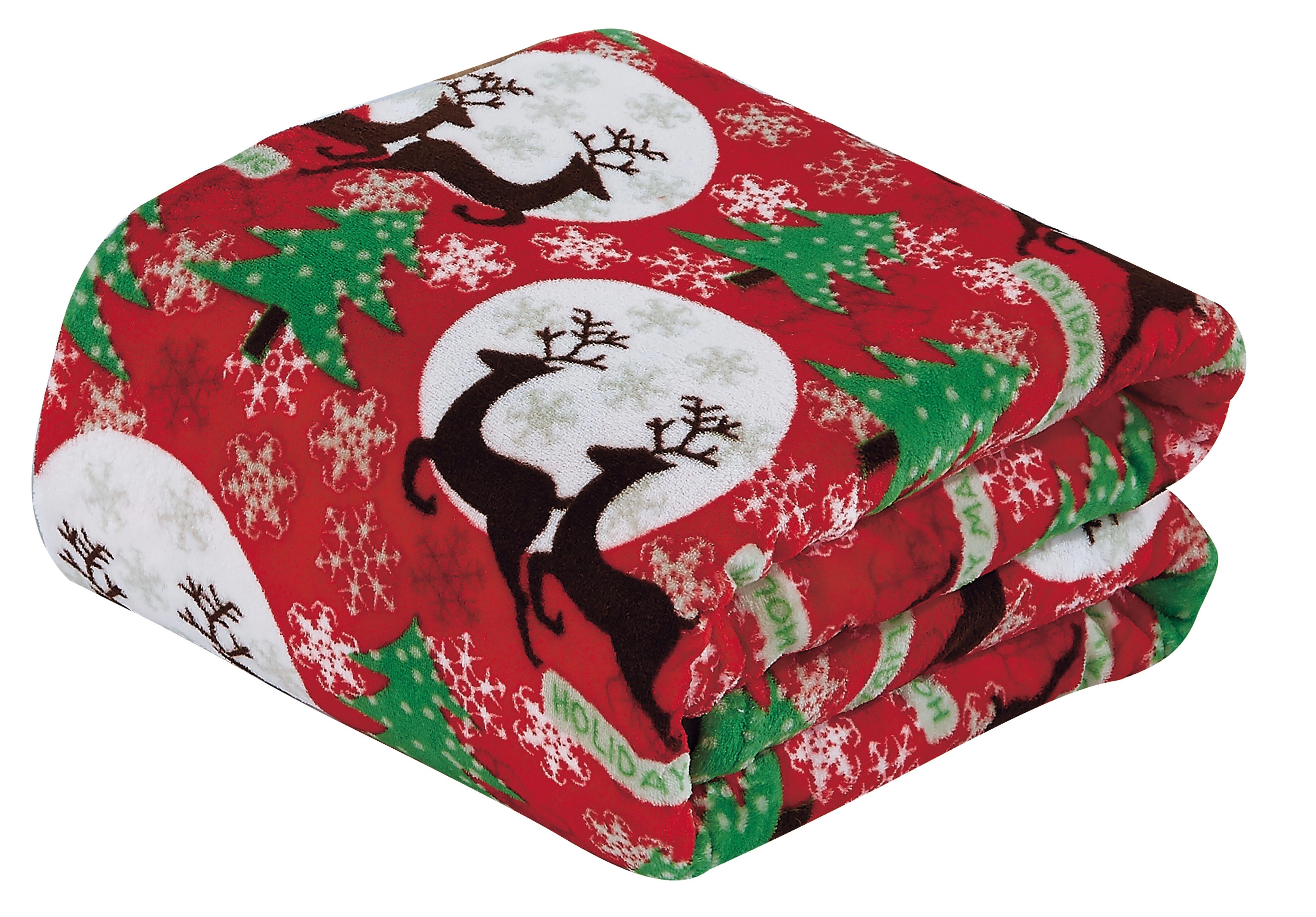 Kate Aurora Holiday Living Christmas Holiday Magical Reindeer Plush Accent Red Throw Blanket