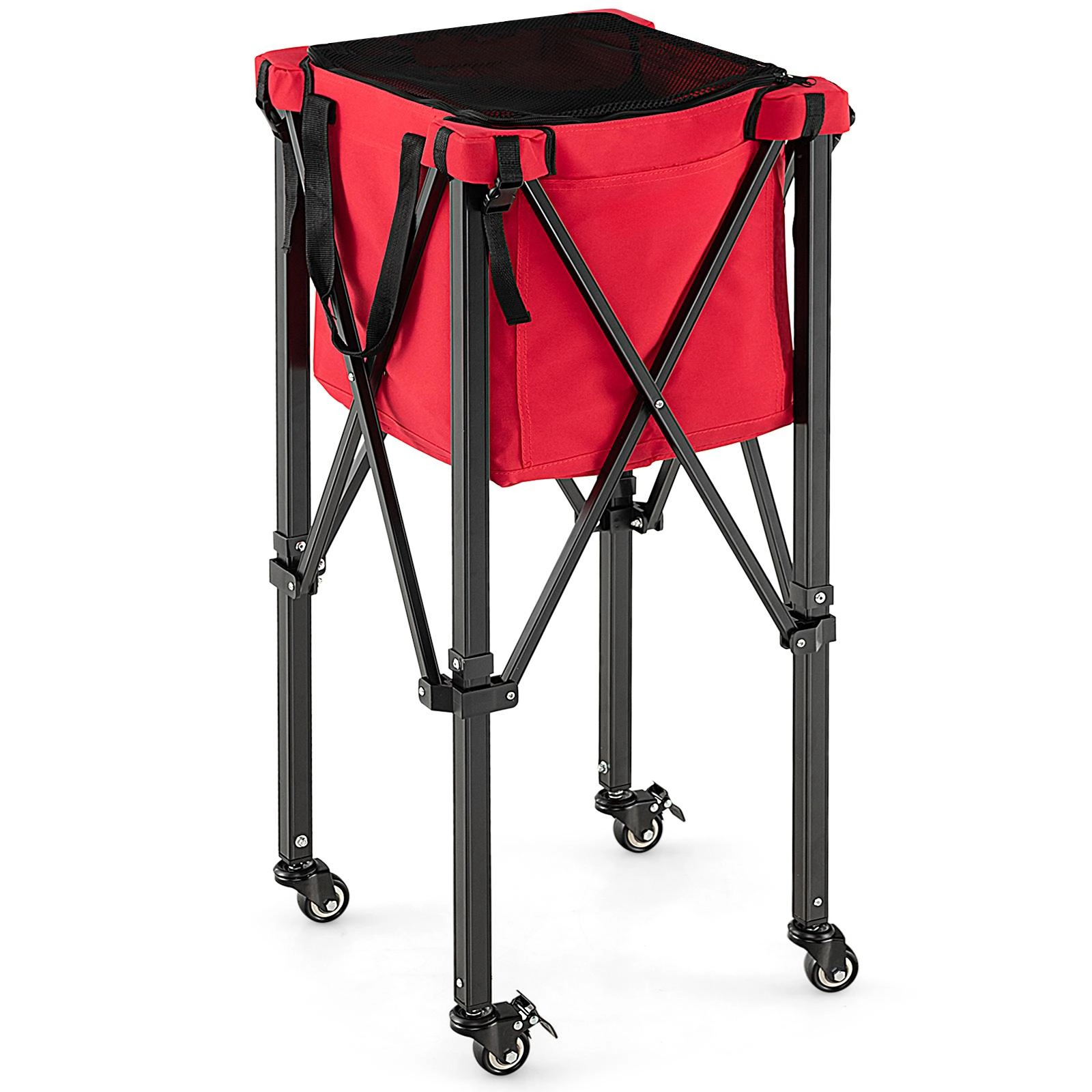 SUGIFT 150-Ball 66-lb Capacity Foldable Aluminum Tennis Ball Cart with 4 Wheels and Removable Bag