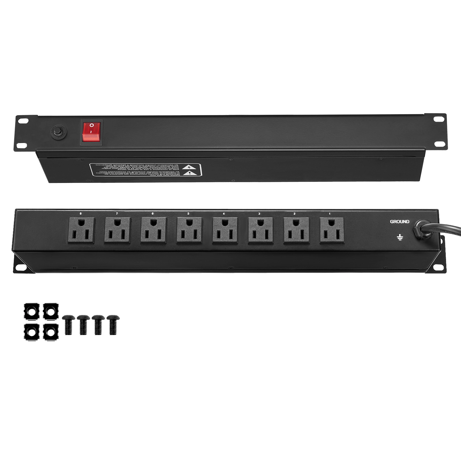 HONGGE 1U PDU, Rack Mount Power Strip Fits Standard 19 Server Racks, with Switch Surge Protection & Overload Protection