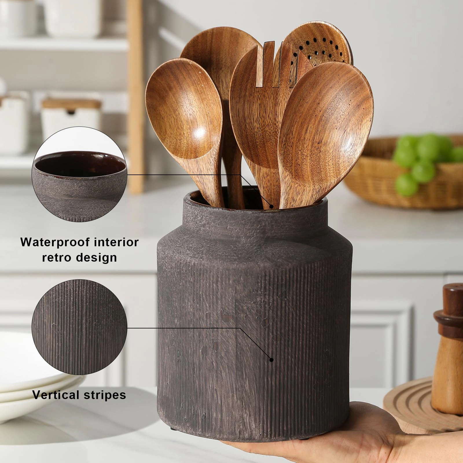 WZK Farmhouse Rustic Ceramic Kitchen Utensil Holder