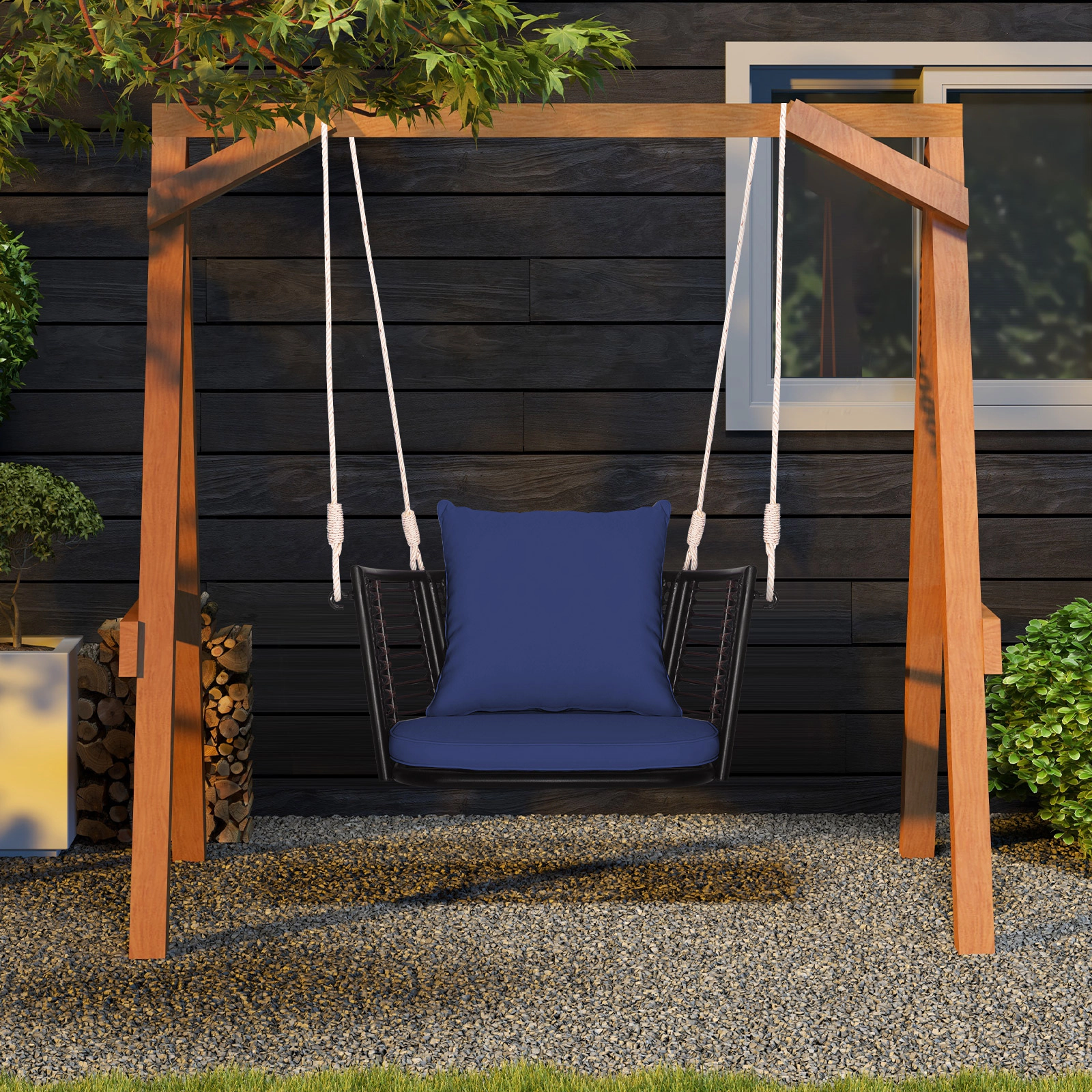 LJG Porch Swing Patio Hanging Rattan Chair with Zippered