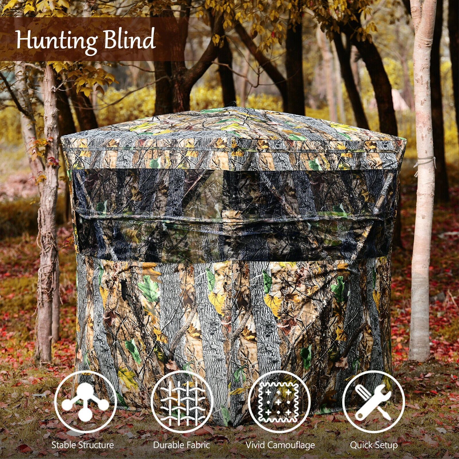 SUGIFT Camouflage 74-in Tall Surround View Pop-Up Ground Blind with Slide Mesh Windows and Carry Bag