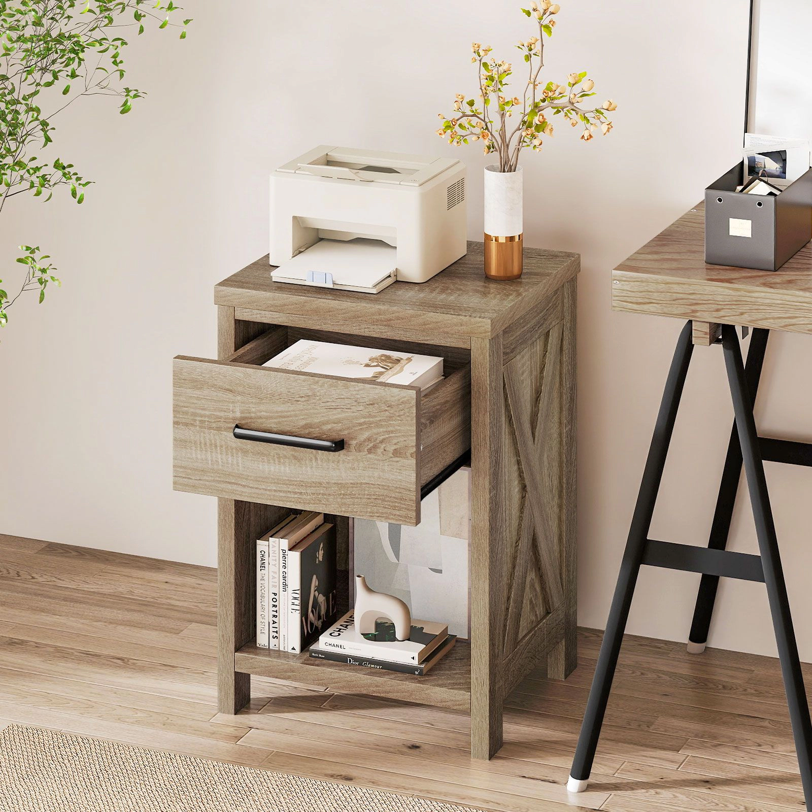 SlickBlue Farmhouse Nightstand with Drawer and Shelf