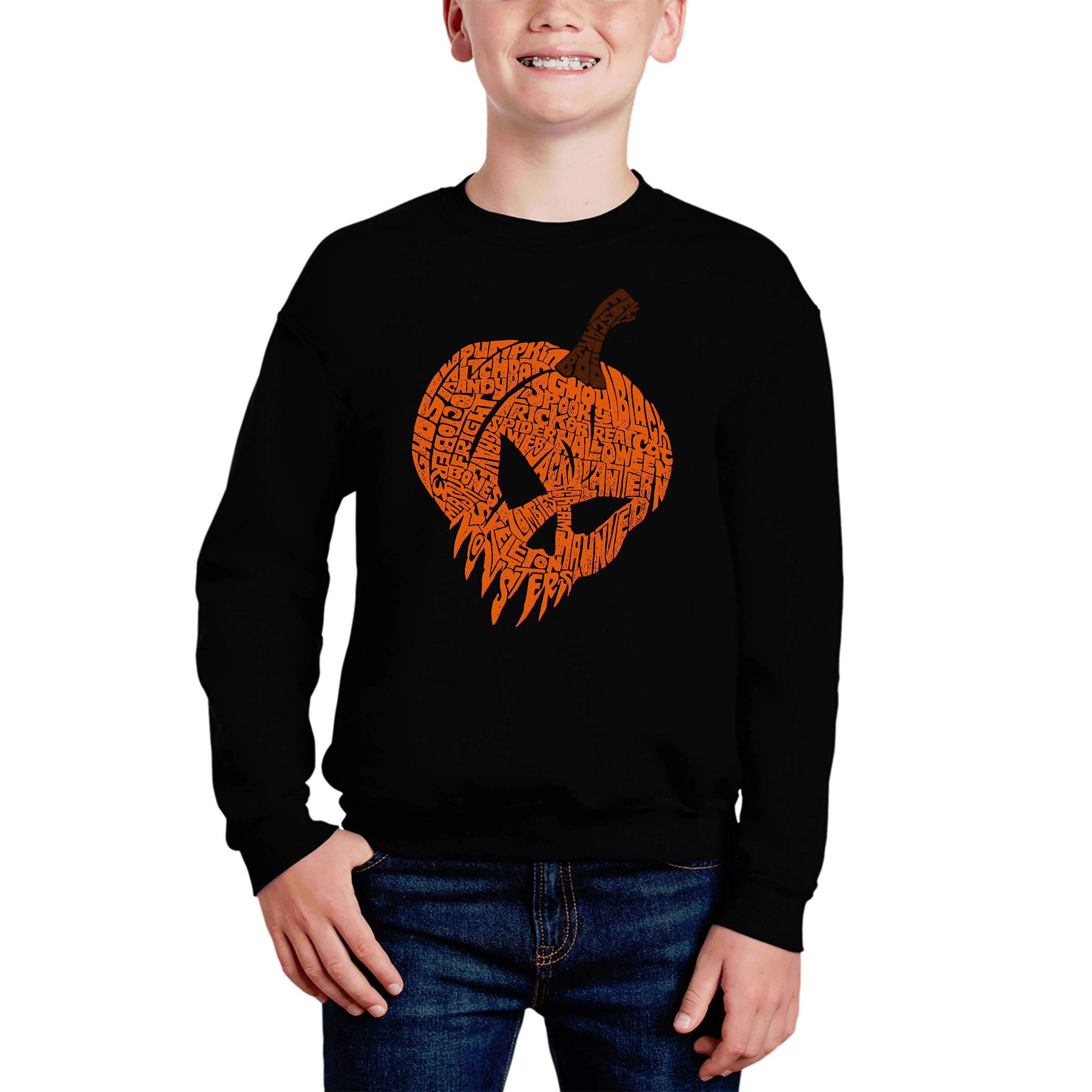 LA Pop Art Boy's Word Sweatshirt - Evil Pumpkin