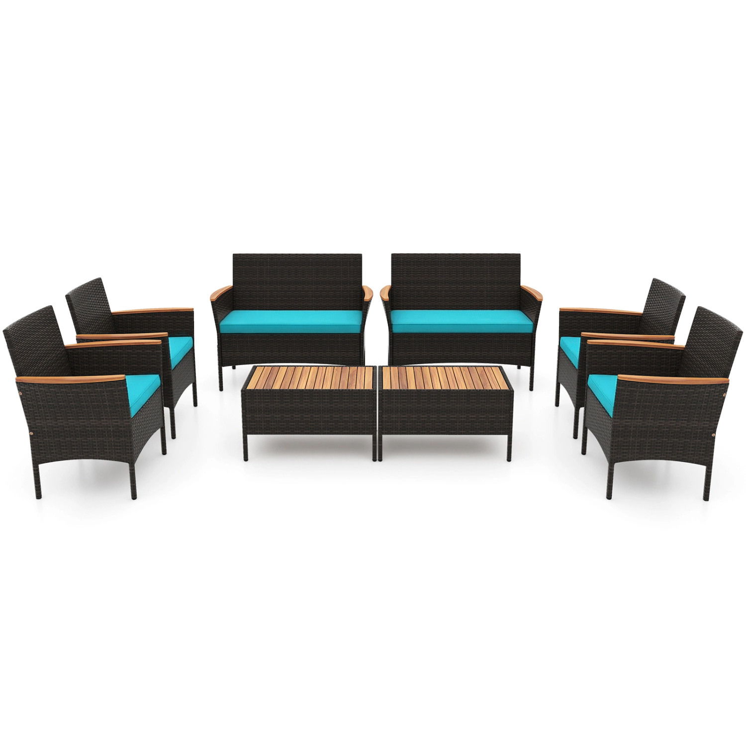 LJG 8 Piece Patio Wicker Sofa Set 4 Rattan Chairs and 2 Loveseat with 2 Table