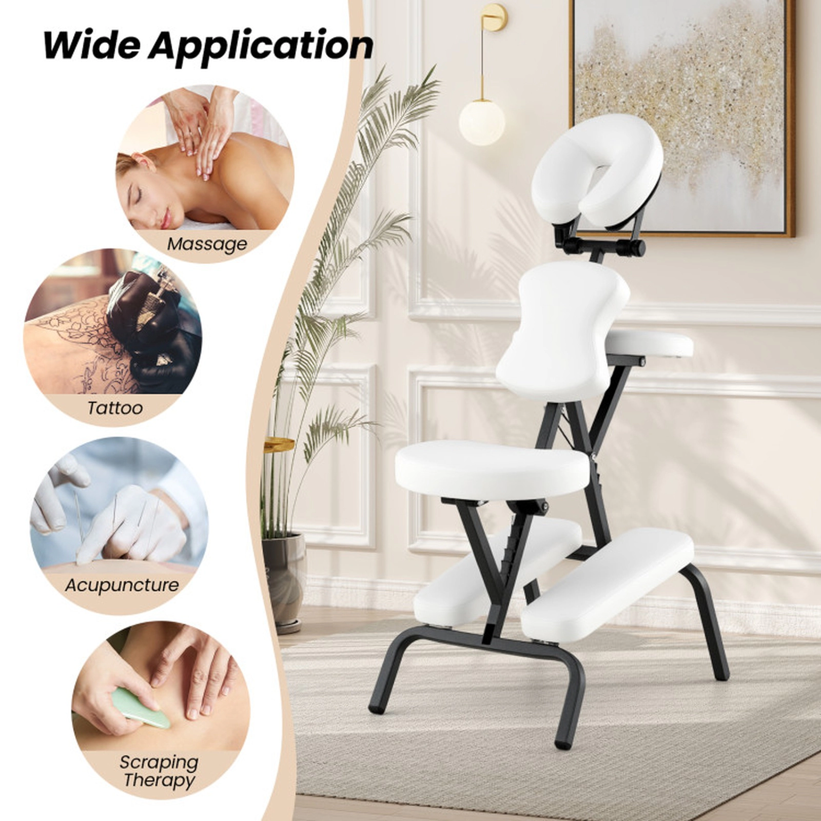 SUGIFT White Folding Portable Massage Chair with Carrying Bag 19-in W 30-in D 45-in H 350-lb Seat Capacity