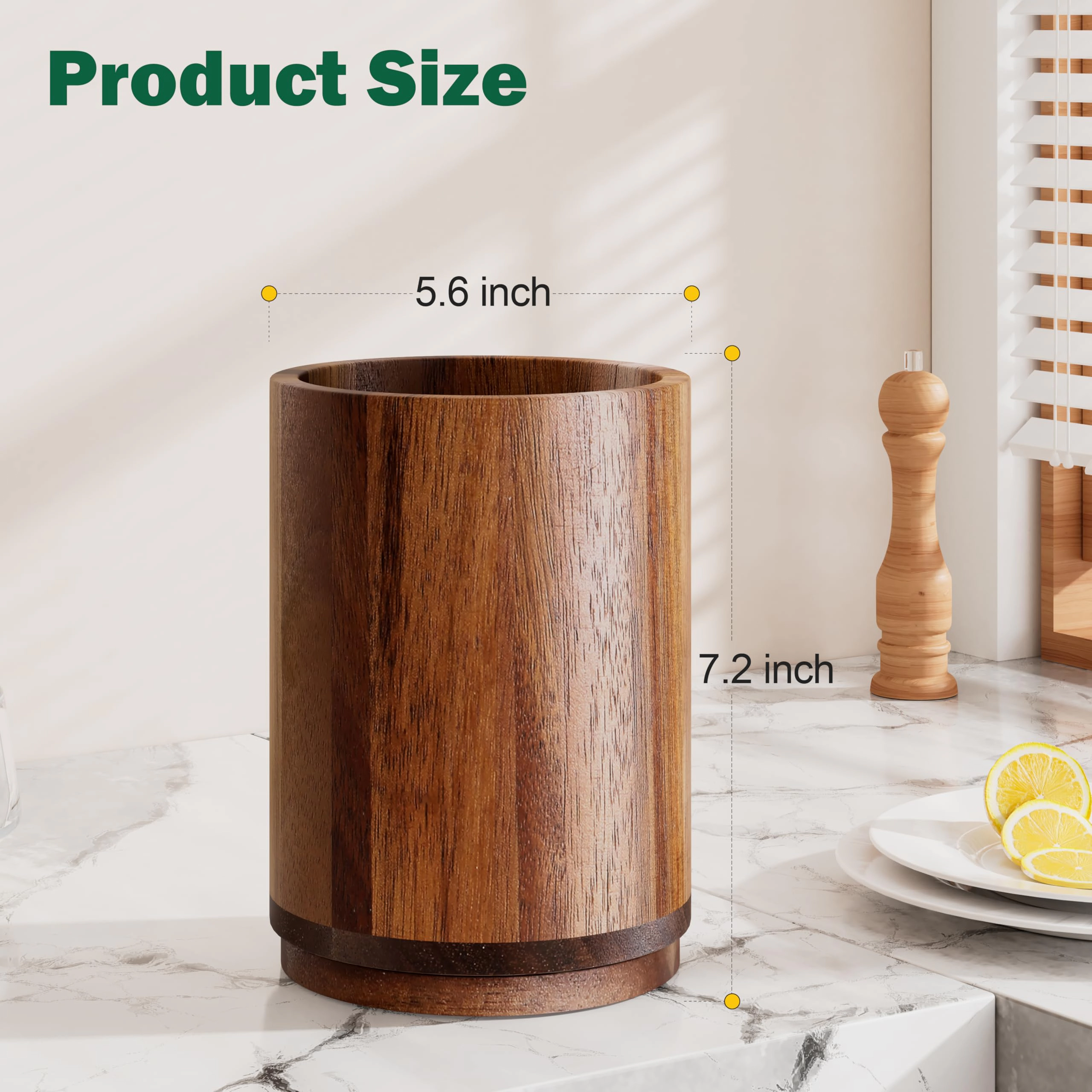 WZK Wood 15 Pcs Rotating Kitchen Utensil Holder