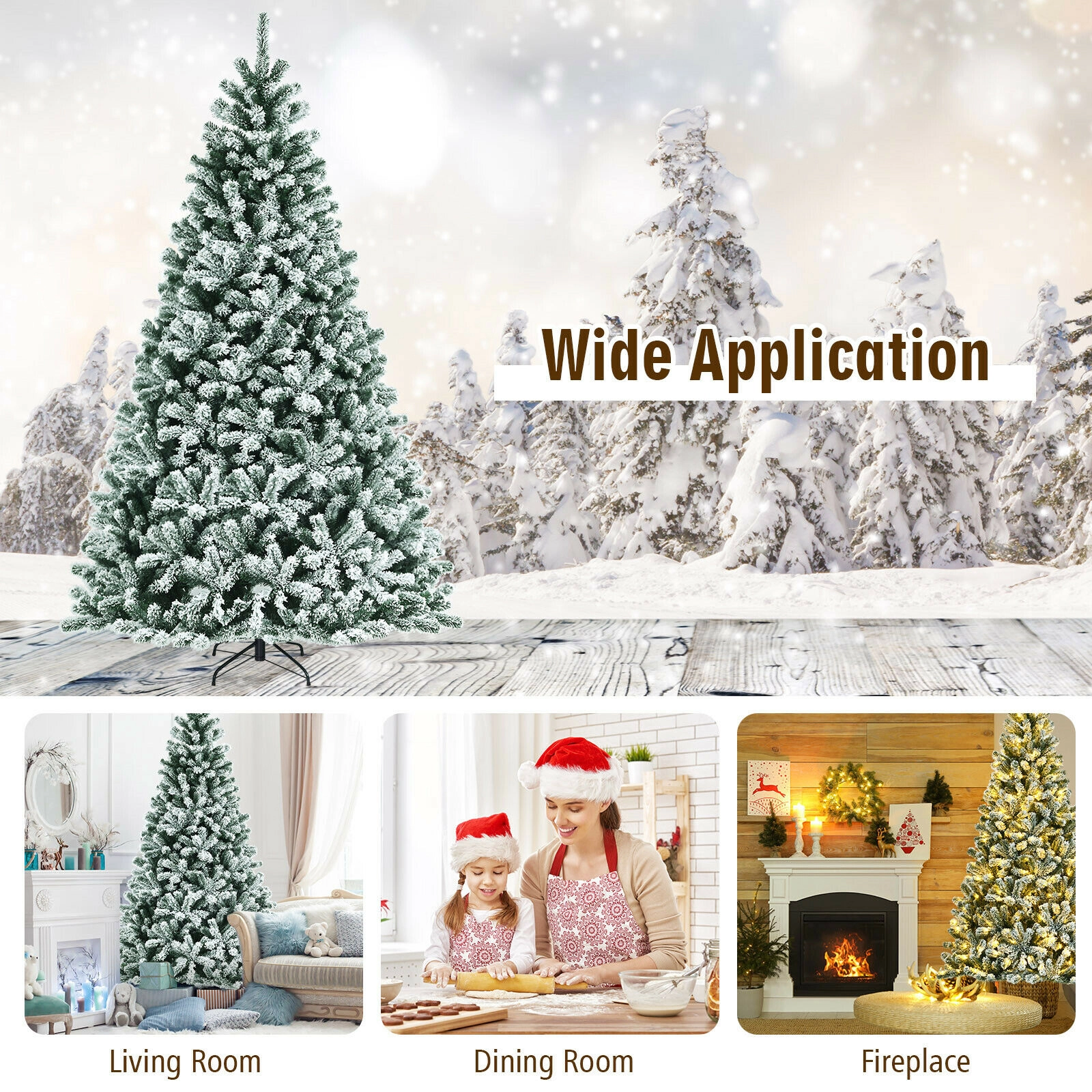SUGIFT Snow Flocked 8-ft Pre-lit Christmas Tree with 928 Tips 650 LED Lights and Folding Metal Stand Green