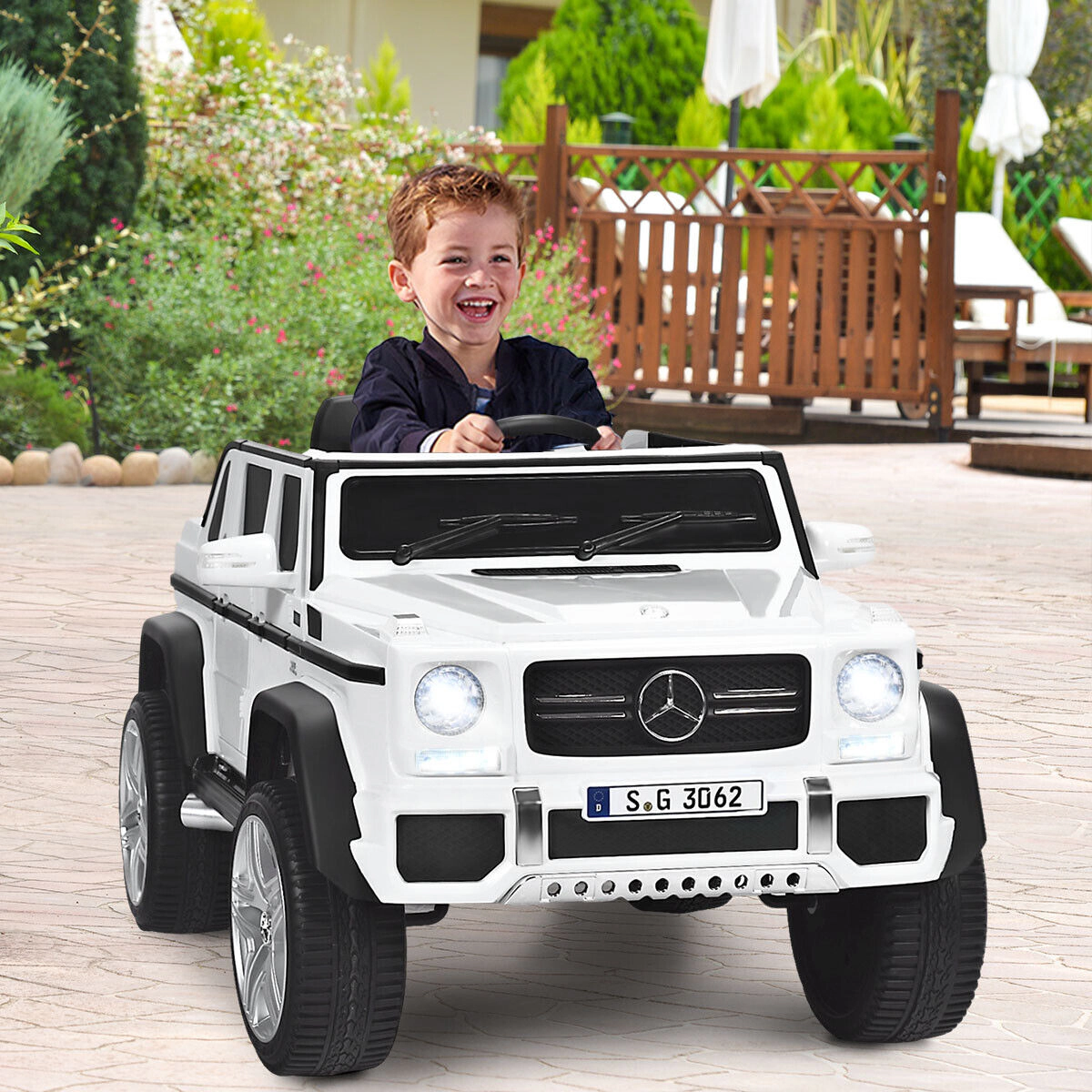 SUGIFT 12V Licensed Mercedes-Benz Maybach Kids Ride On Car 66-lb Capacity Ages 3-6 Remote Control LED Lights White