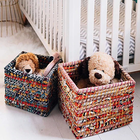 Ten Thousand Villages Sari Storage Basket 12H