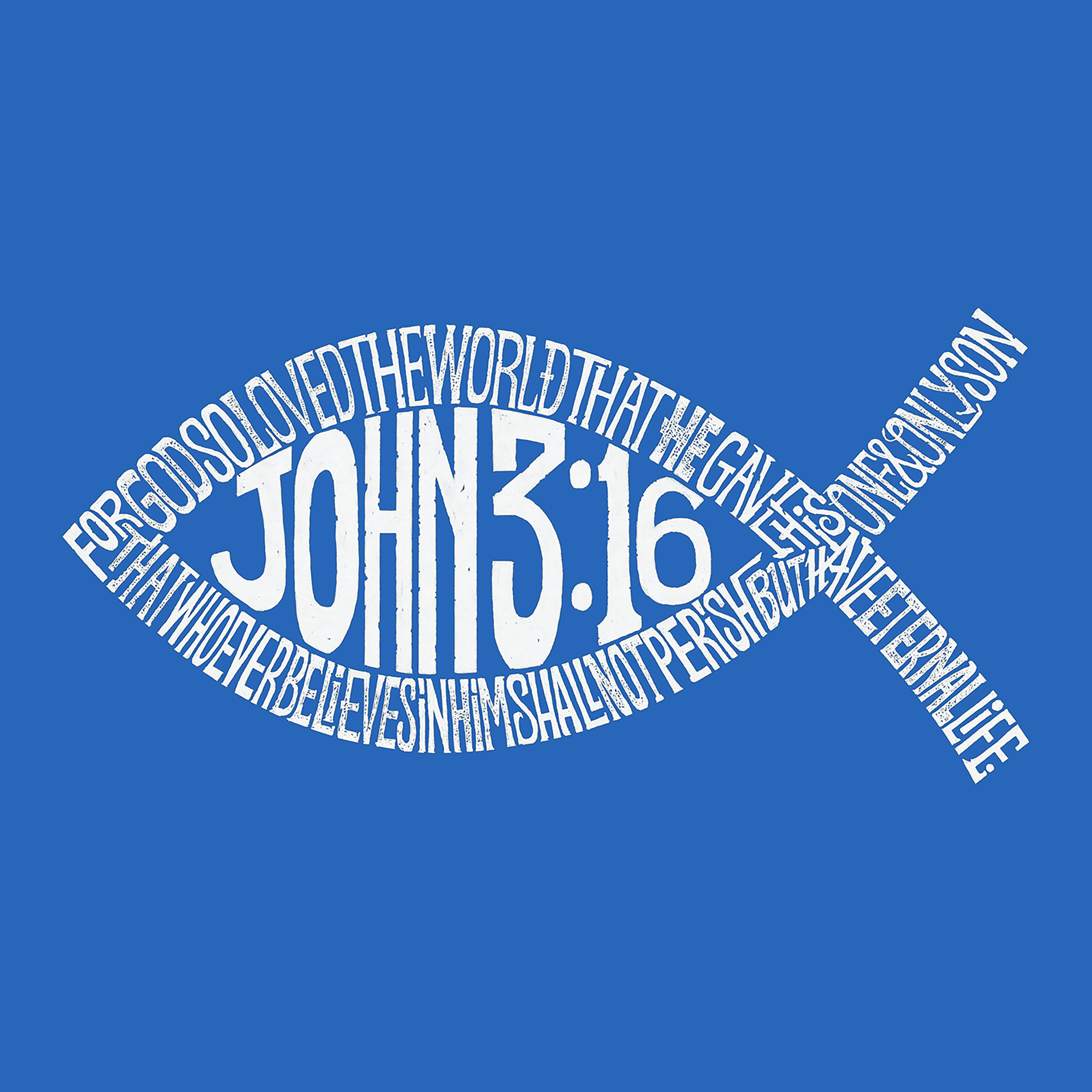 LA Pop Art Men's Word T-Shirt - John 3:16 Fish Symbol
