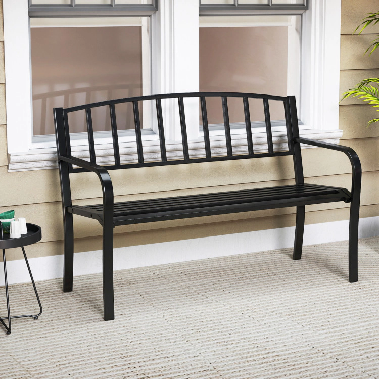 Hivvago 50 Inches Outdoor Garden Bench With Slatted Backrest And Curved Armrests-Black