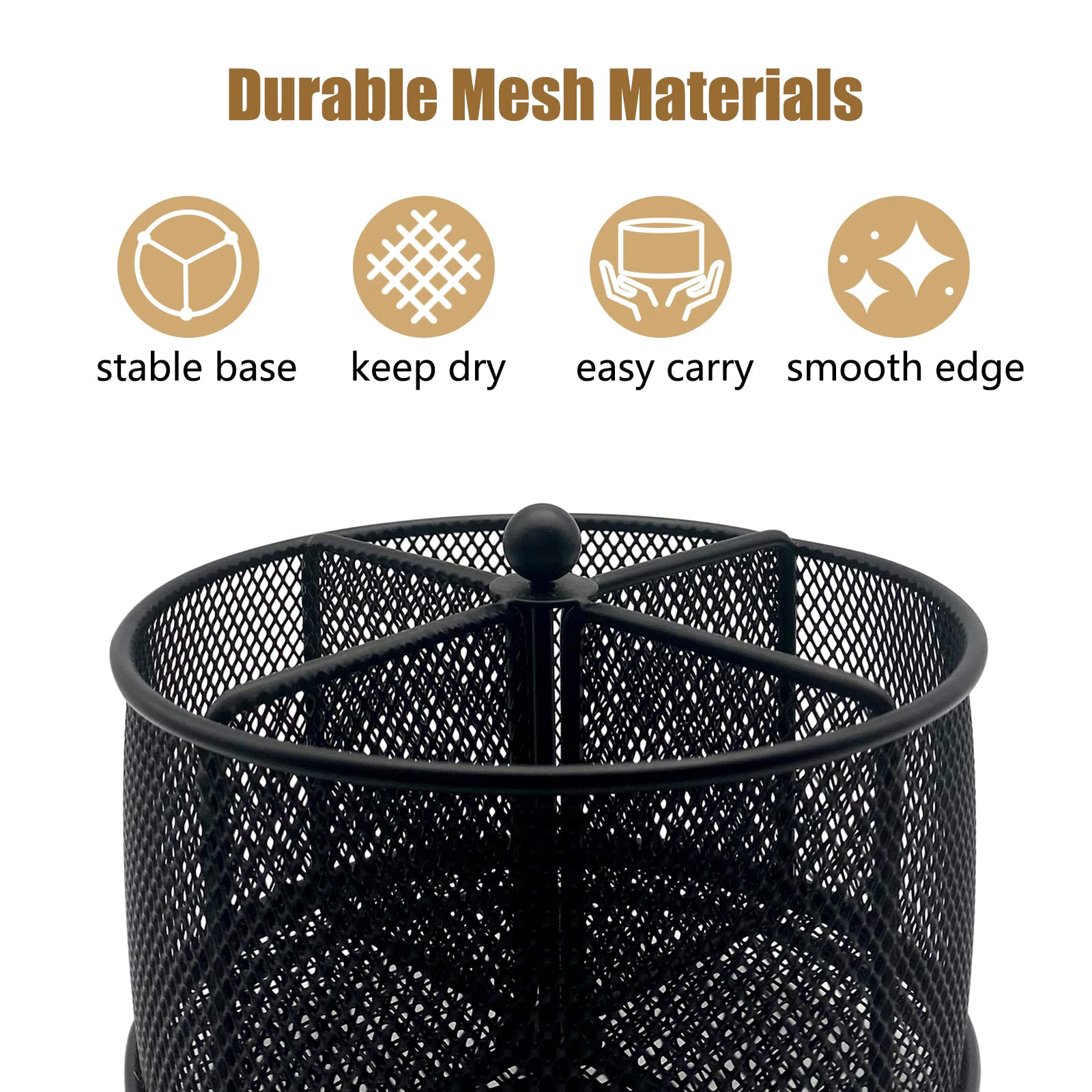 WZK 360 Degree Rotating Metal 4 Compartment Flatware Holder