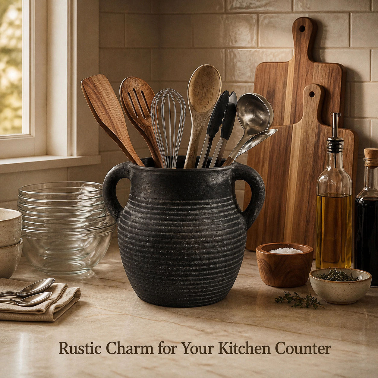 WZK Large Ceramic Farmhouse Rustic Kitchen Utensil Holder