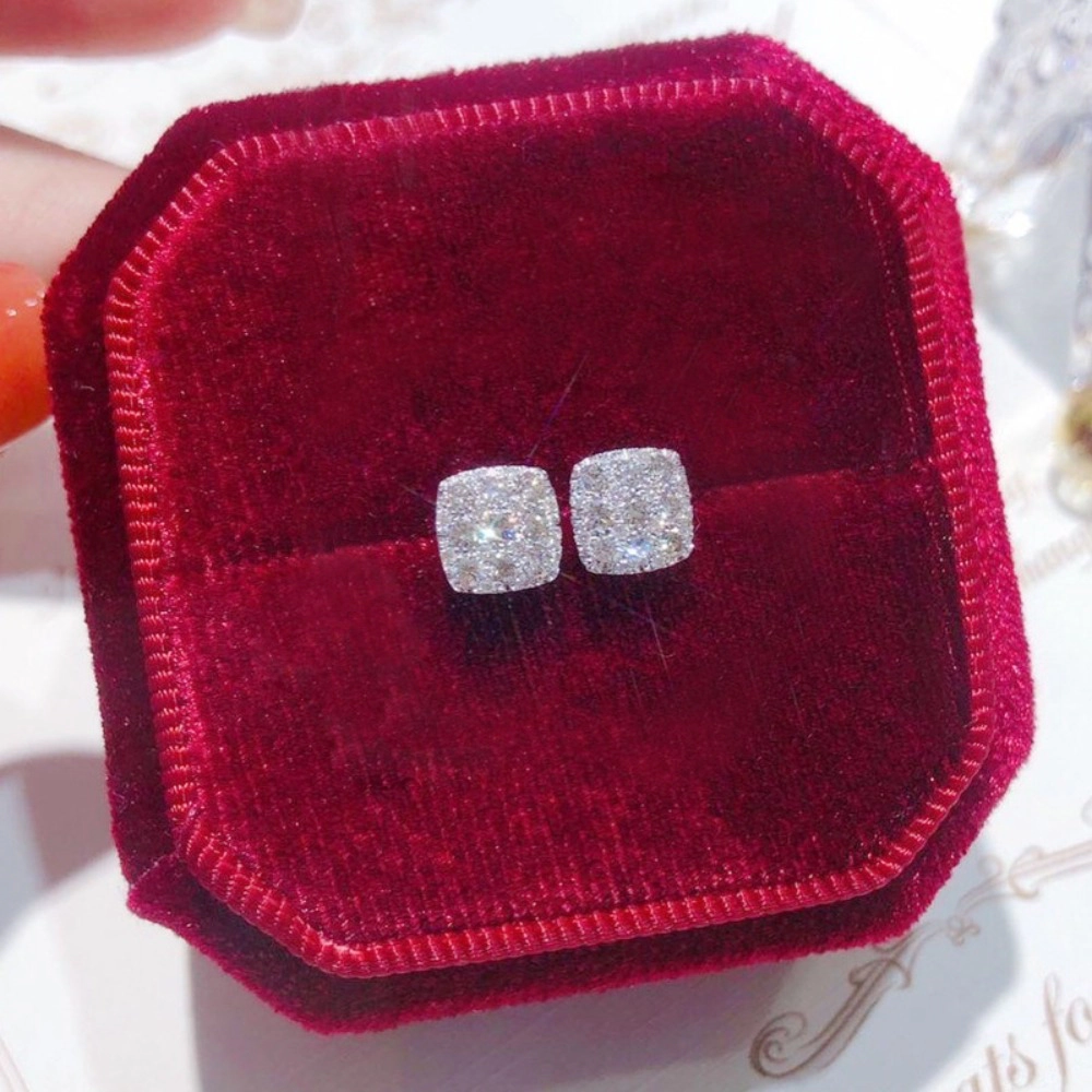 Wardrobe Whimsy Square Pave Set Cubic Zirconia Stud Earrings Minimalist Sparkling Fashion Jewelry