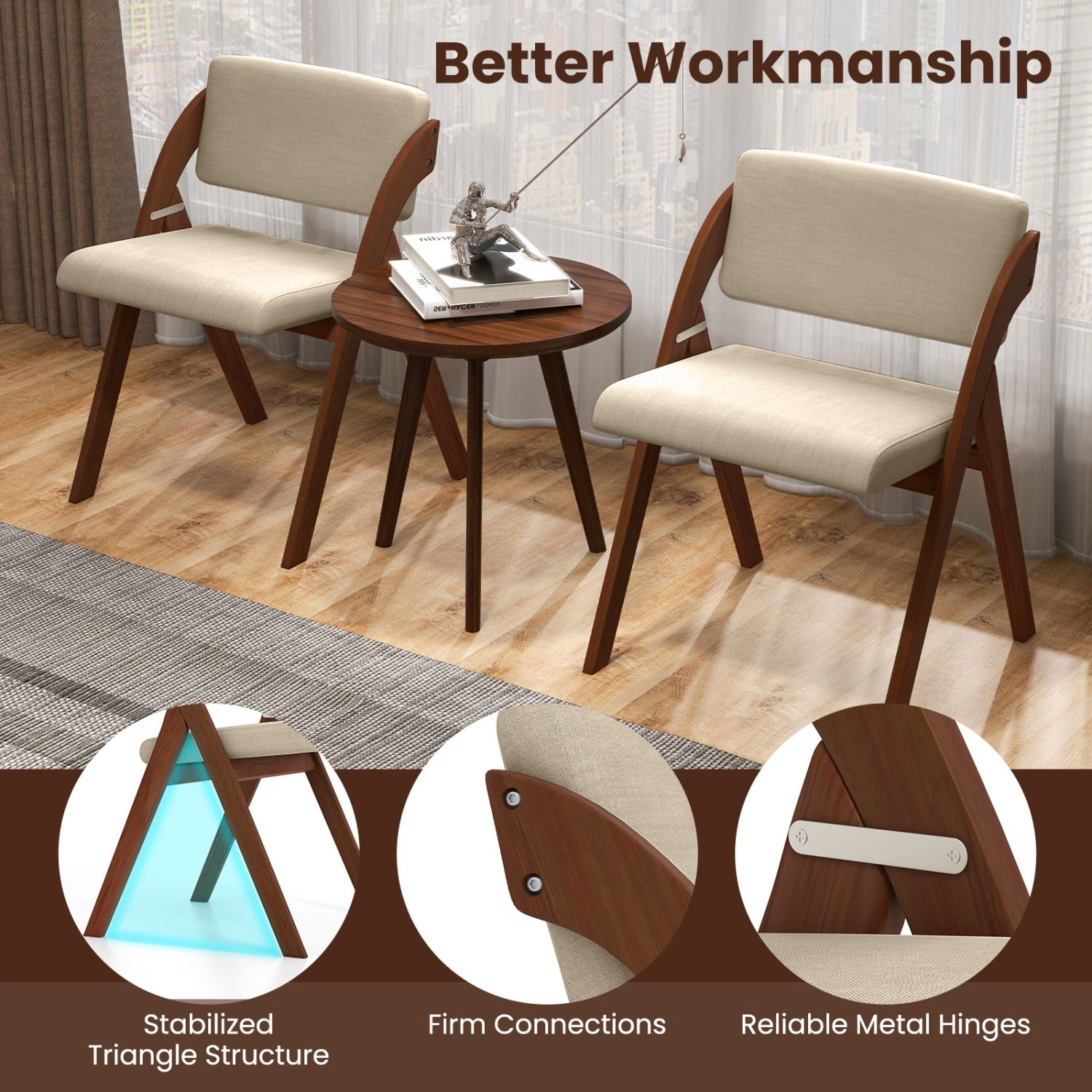SlickBlue Unisex Set of 2 Folding Dining Chairs with Rubber Wood Legs
