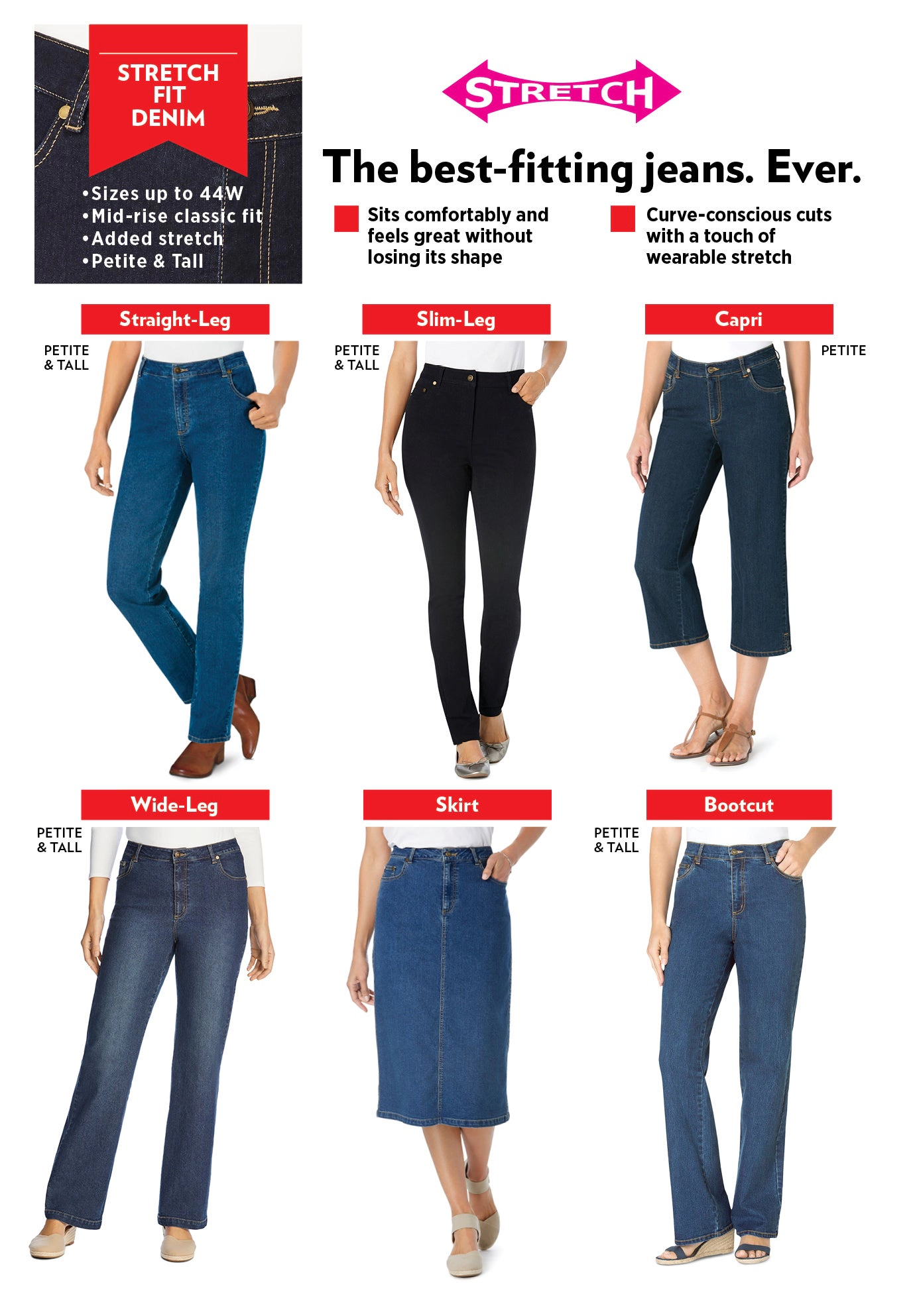 Woman Within Plus Stretch Denim 5-Pocket Straight-Leg Jeans