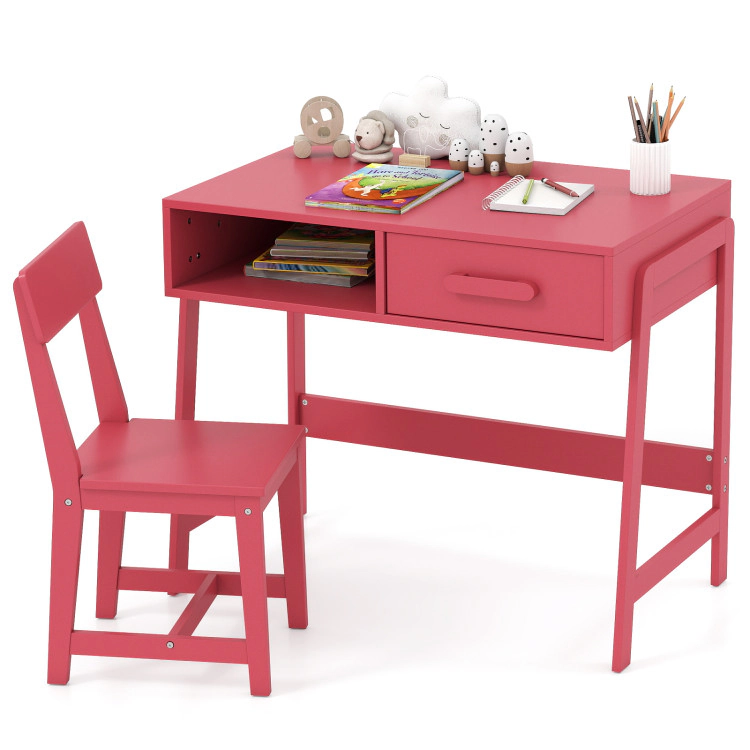 Hivvago Kids Desk And Chair Set With Storage Drawer Hutch