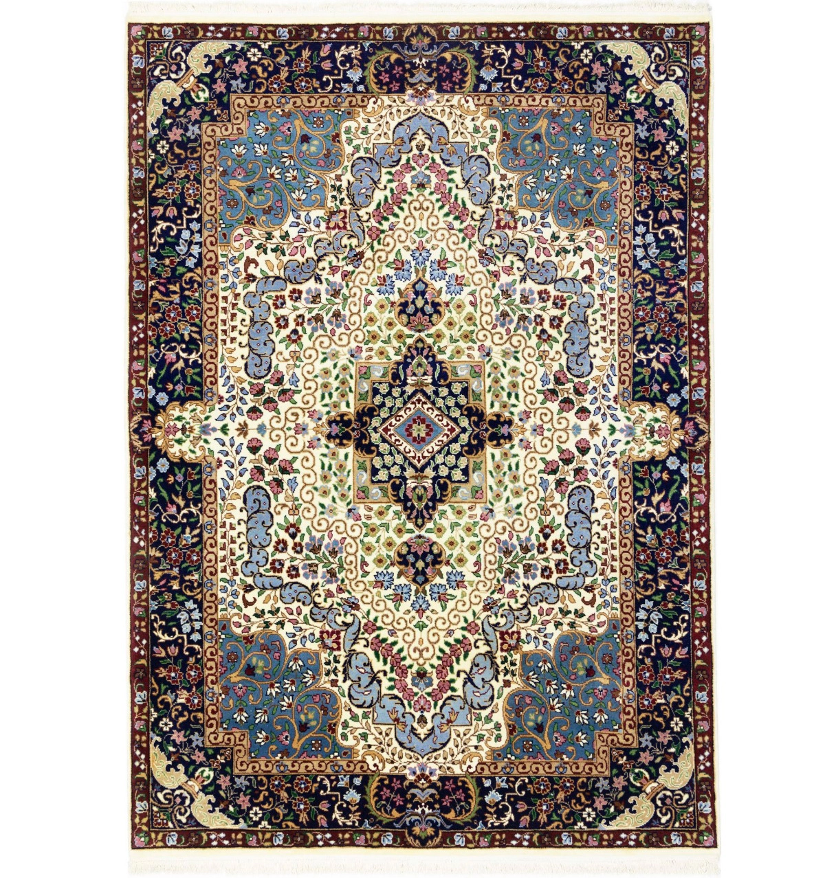 Magic Rugs Cream & Navy Floral 5'4X7'8 Kirman Oriental Rug