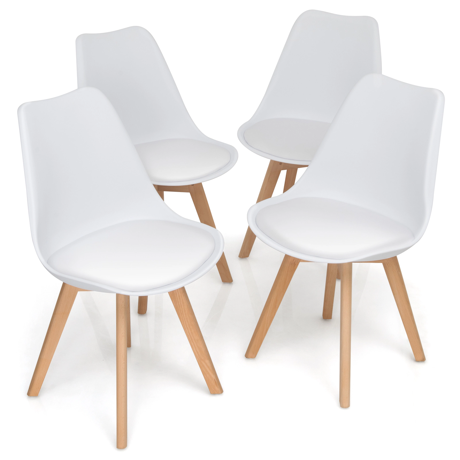 LJG Set of 4 Dining Chairs Mid-Century Modern Shell PU Seat with Wooden Legs