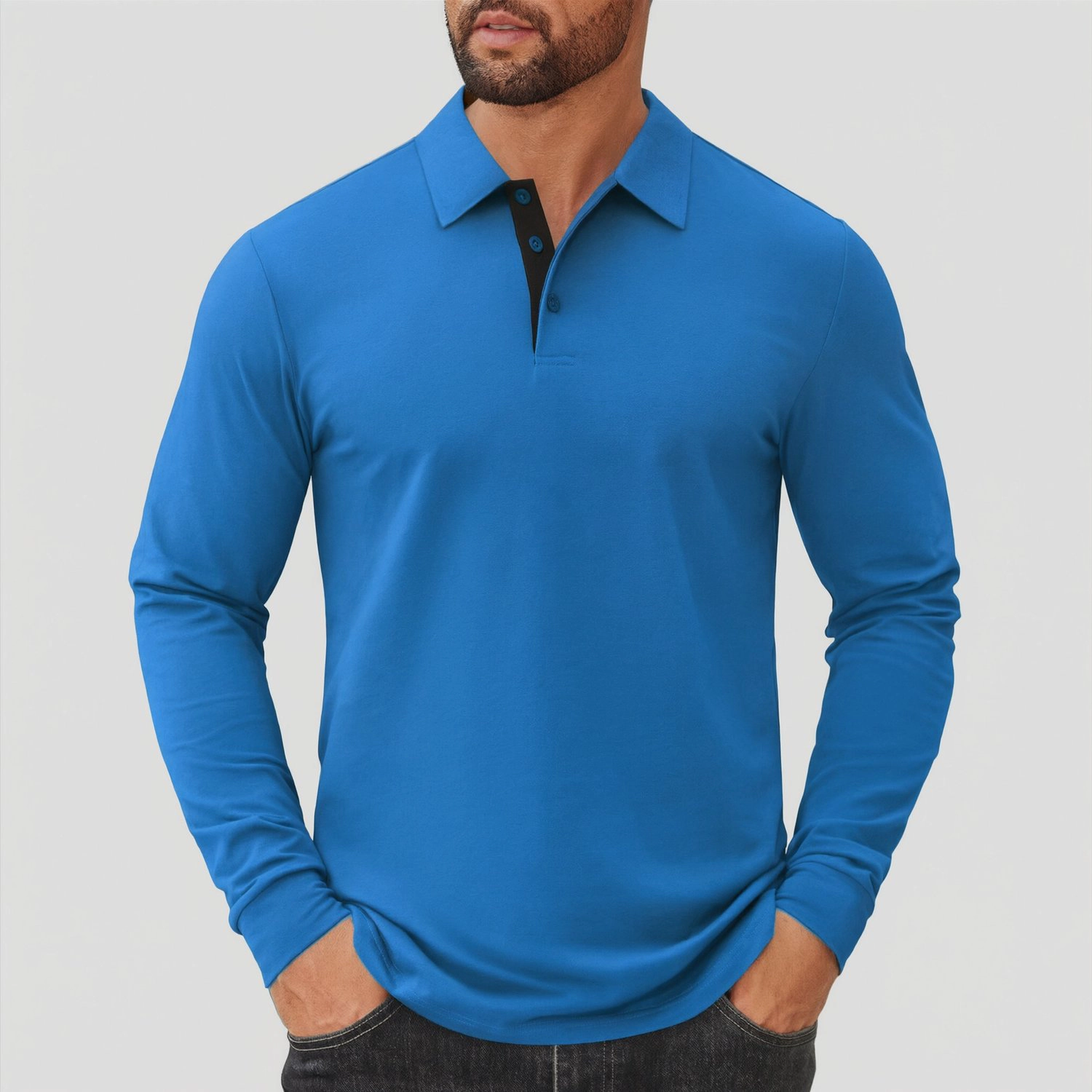 COOFANDY Mens Long Sleeve Polo Shirt Classic Collar Contrast Placket Casual Tops