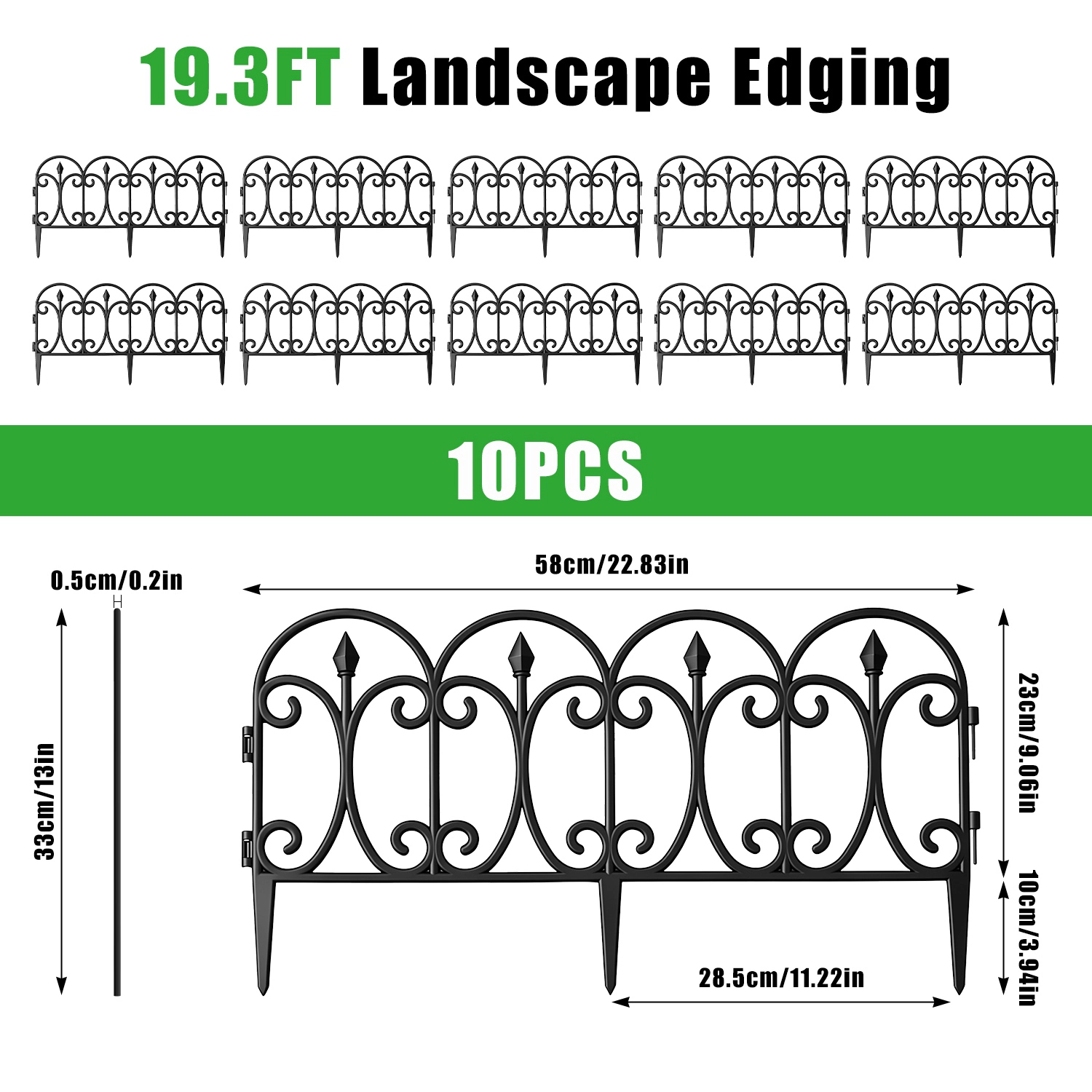 GBruno 10-Piece No-Dig Garden Edging Fence Panels