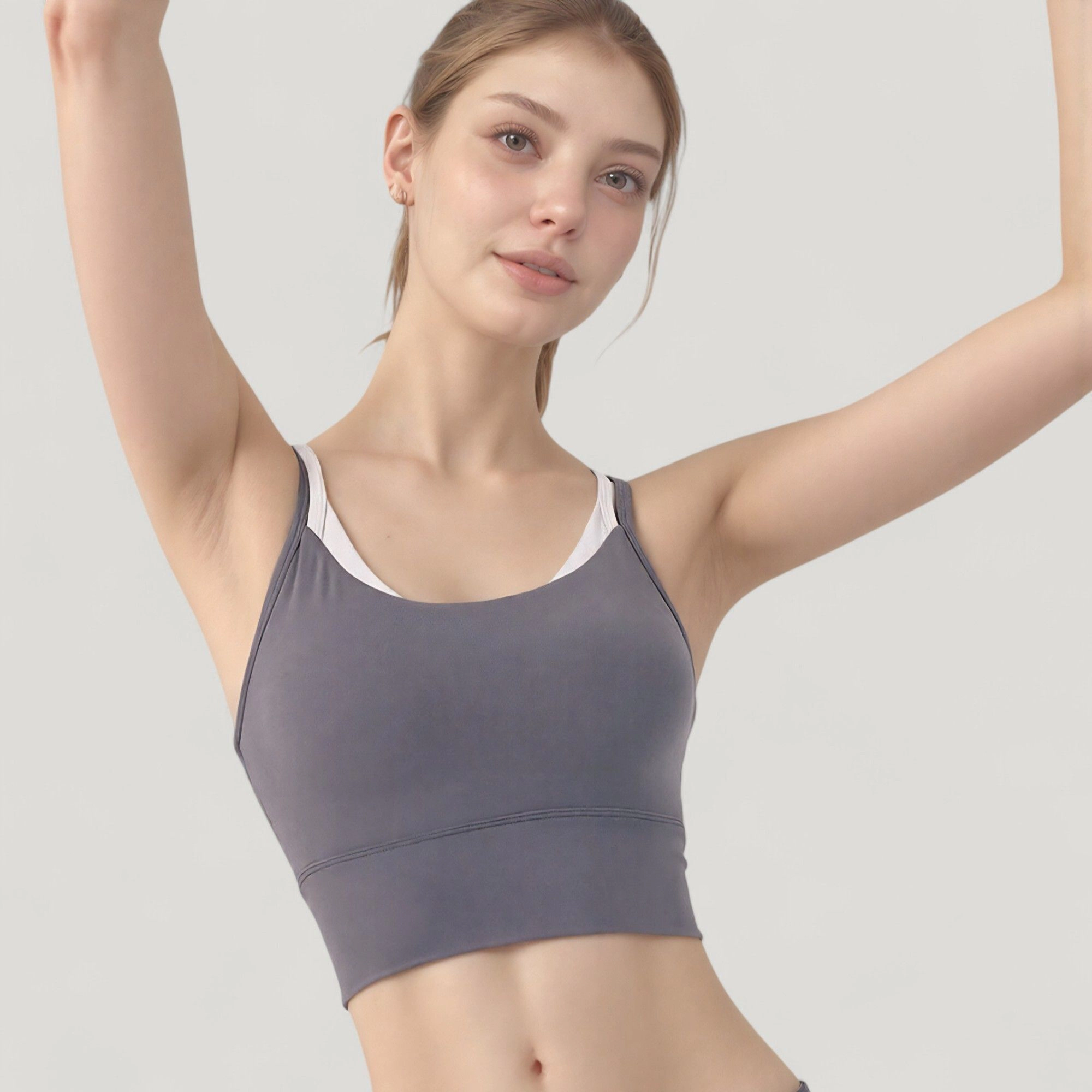 Anna-Kaci Women's Scoop Neck Sports Bra with Double Strap Back and Soft Stretch Fabric