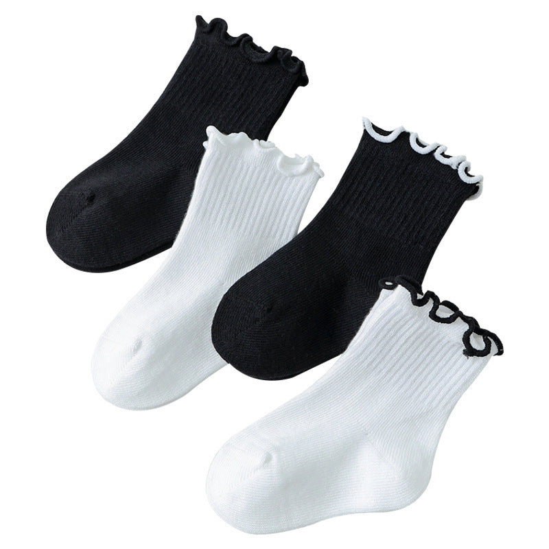 MyKids-USA Baby Girls Beige Ruffle Fringe Crew Socks