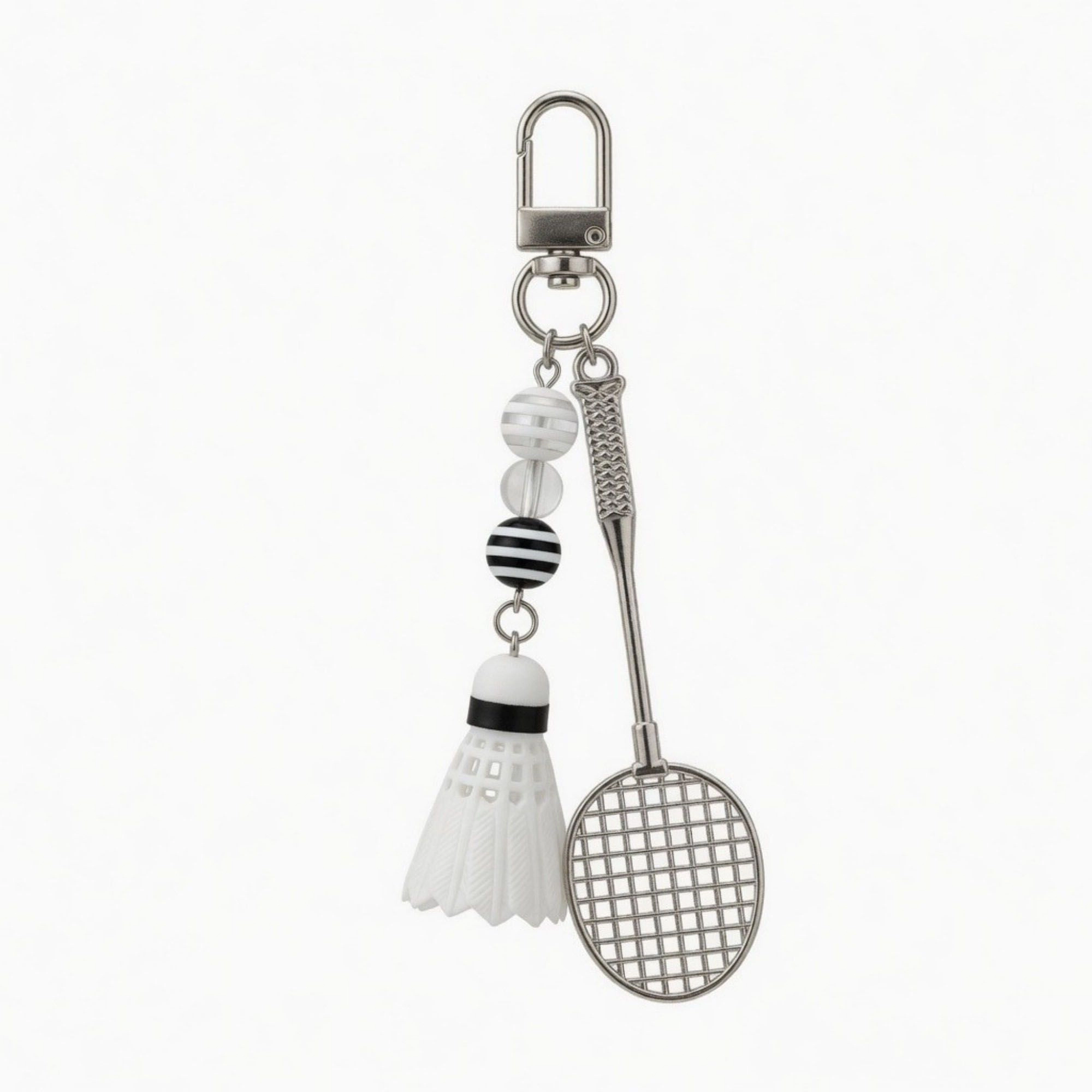 Alilang Women's Badminton Racket Keychain with Shuttlecock Charm Beaded Detail Metal Key Ring