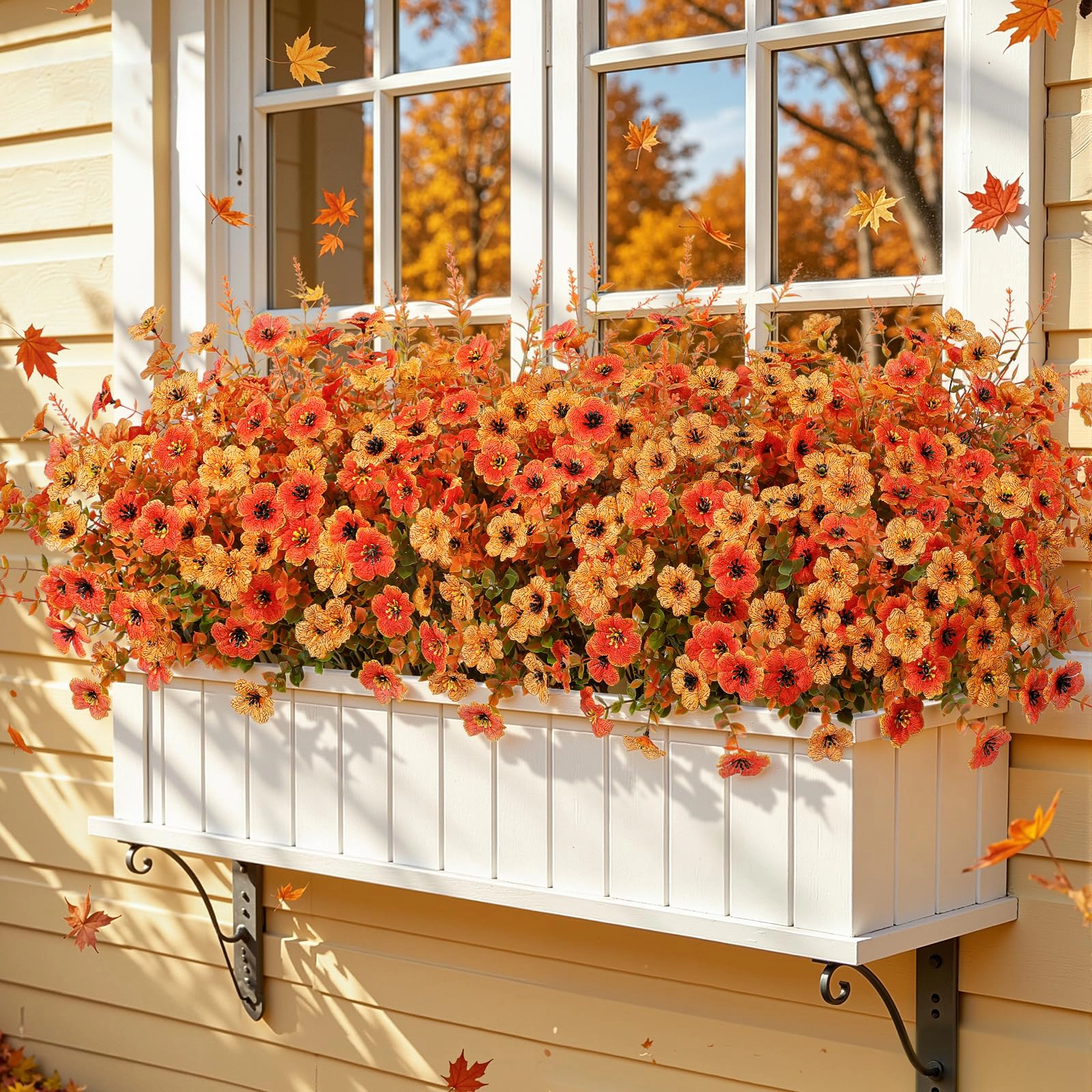 PUPWE 24Artificial Fall Flowers Uv Resistant Mums For Outdoors