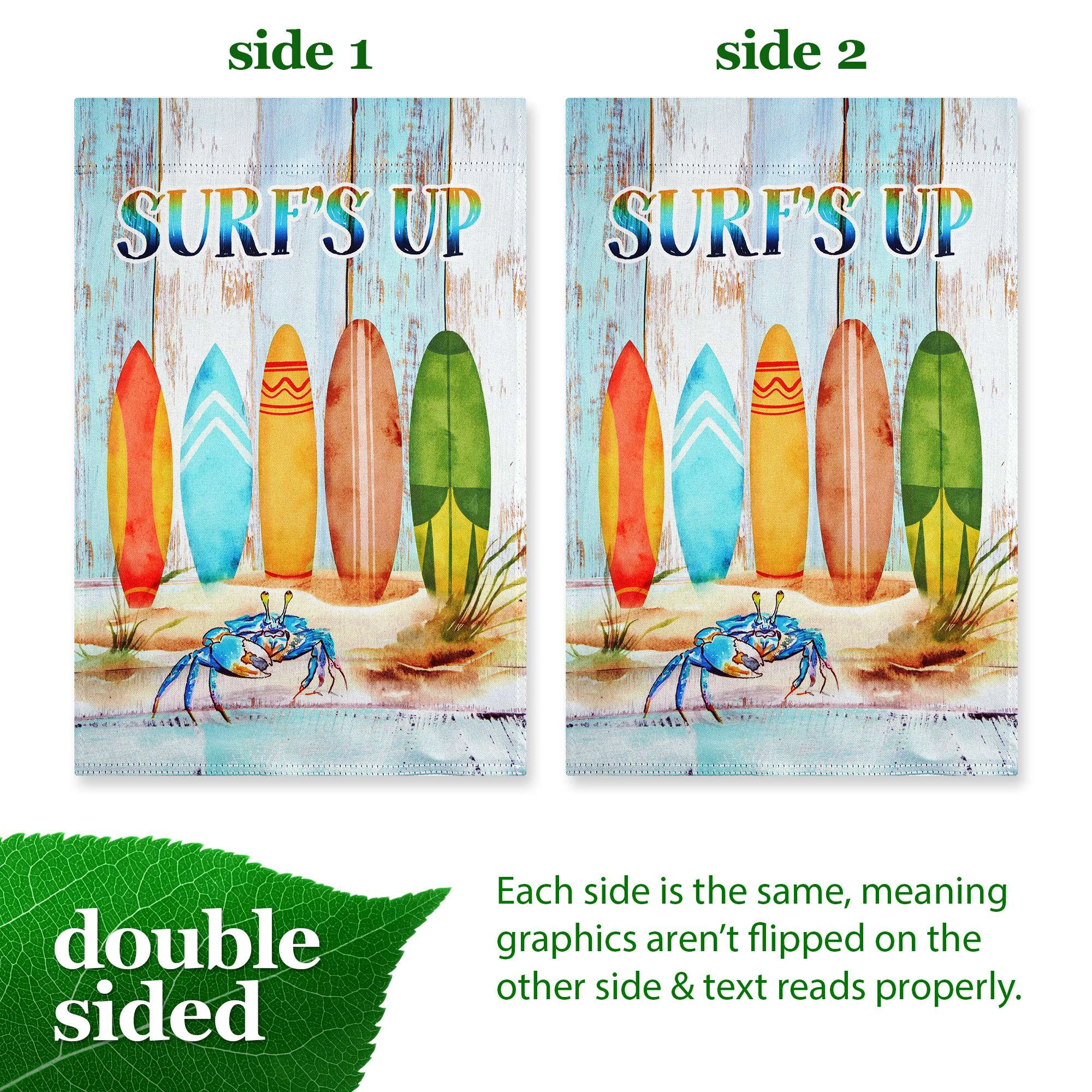 G128 Surfs Up Surfboard Beach Garden Flag 12x18 Double-Sided Summer Yard Decoration