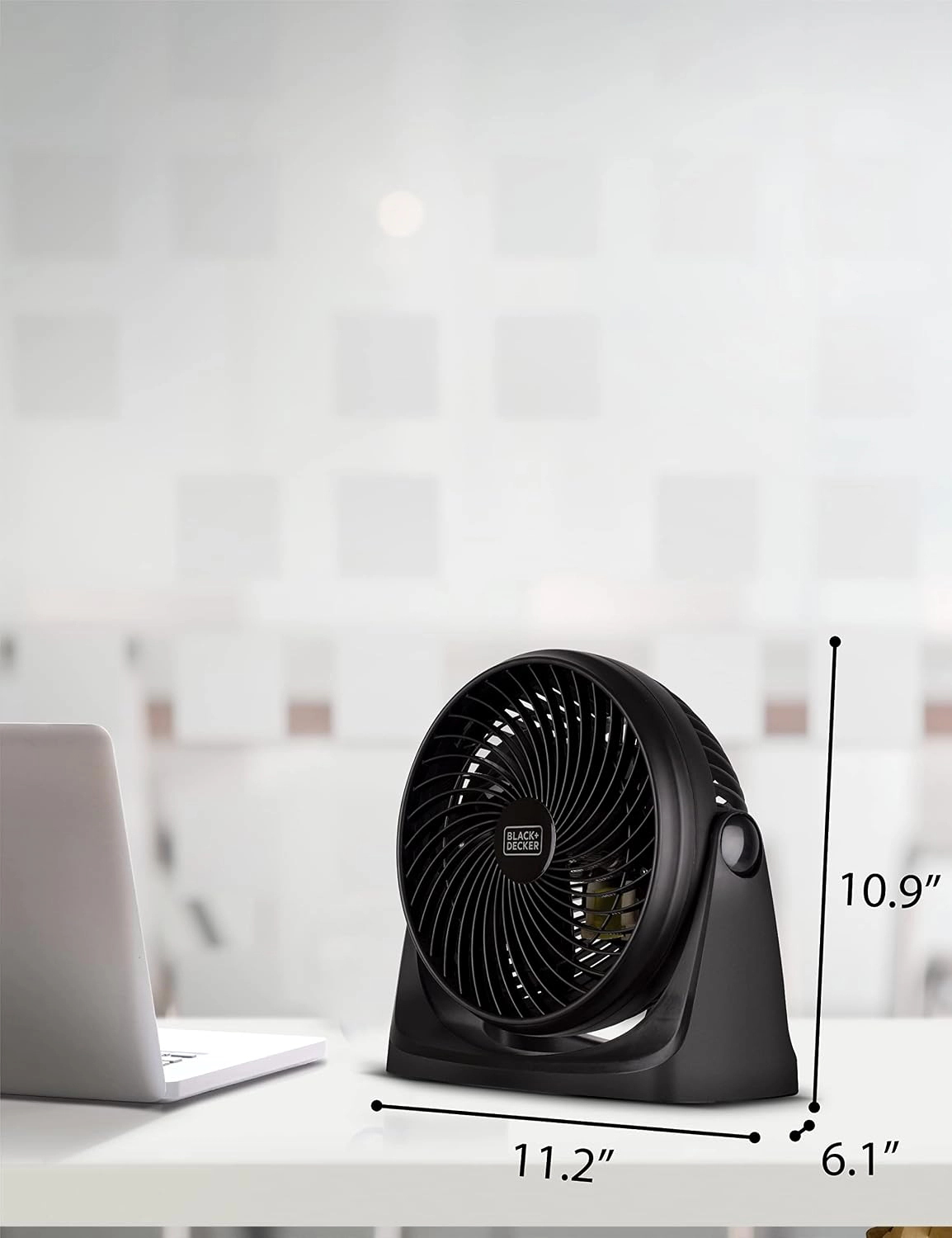 Black+Decker Turbo Portable Desk Fan, 3-Speed, 90° Tilt, 7-Inch, Black