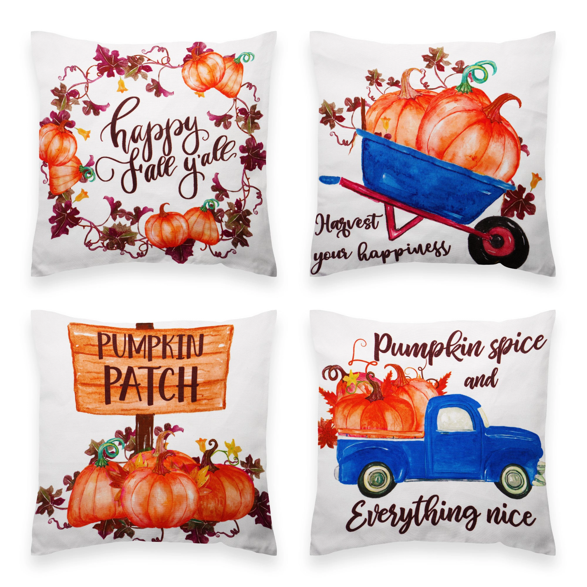 G128 Farmhouse Pumpkin Wagon Tractor Decorative Throw Pillow Covers