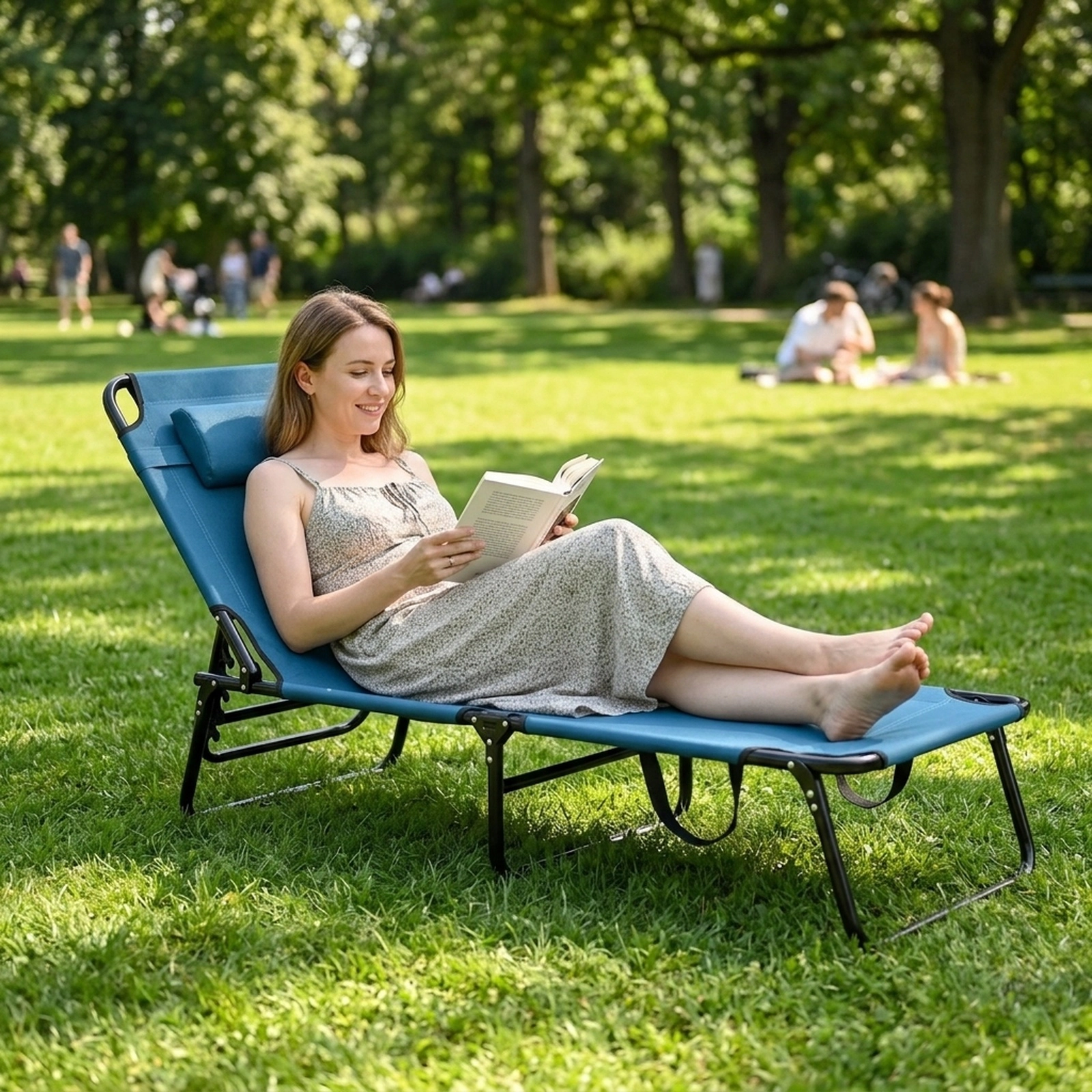 SUGIFT Folding Face-Down Tanning Chair, Face Hole, 3 Pillows, Adjustable Backrest, Blue
