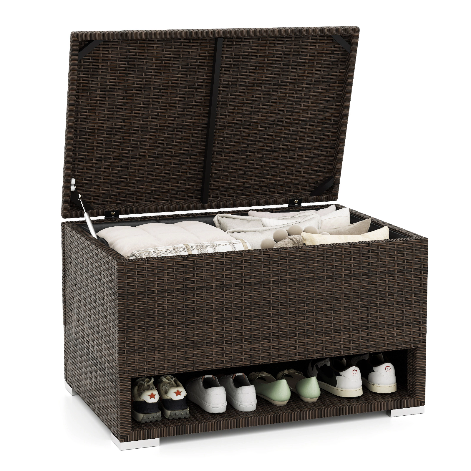 SUGIFT PE Rattan Outdoor Storage Box with Waterproof Liner 48-Gallon 38-in Wide 110-lb Lid Capacity Mix Brown 1-Piece