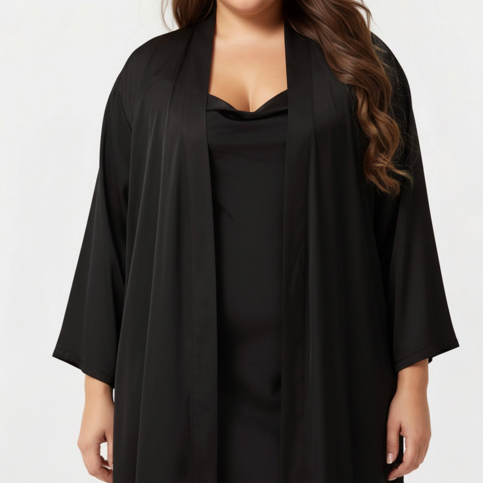 Anna-Kaci Women's Plus 2-Piece Satin Nightgown Set with Long Sleeve Open Front Robe Sleeveless Slip Dress Sleepwear