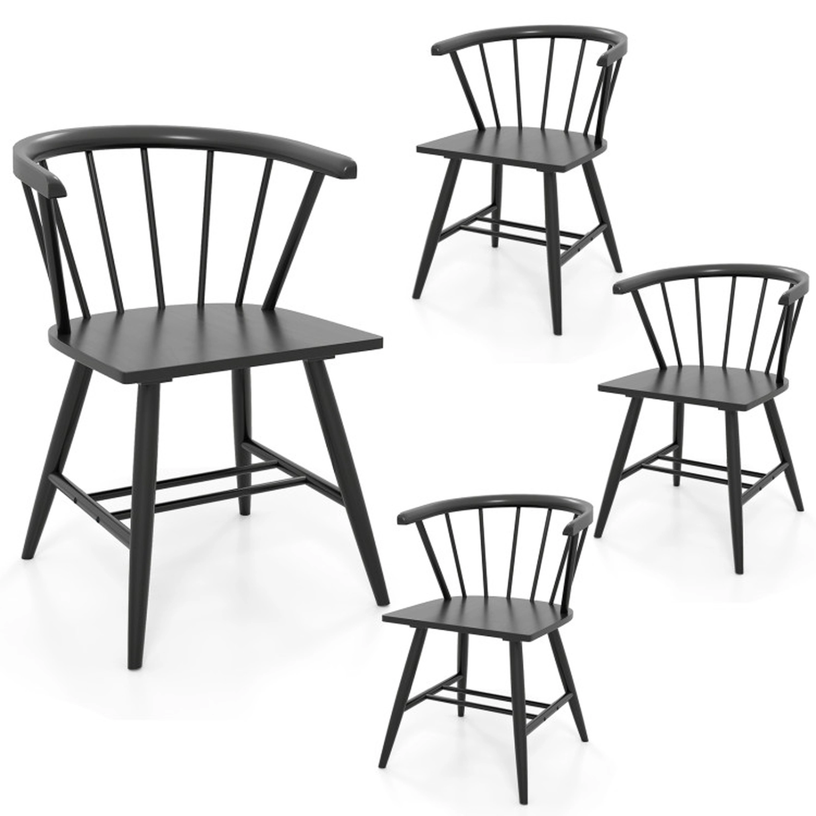 SUGIFT Ergonomic High-Back Windsor Dining Chair Set of 4 Rubber Wood 330-Lb Capacity Black