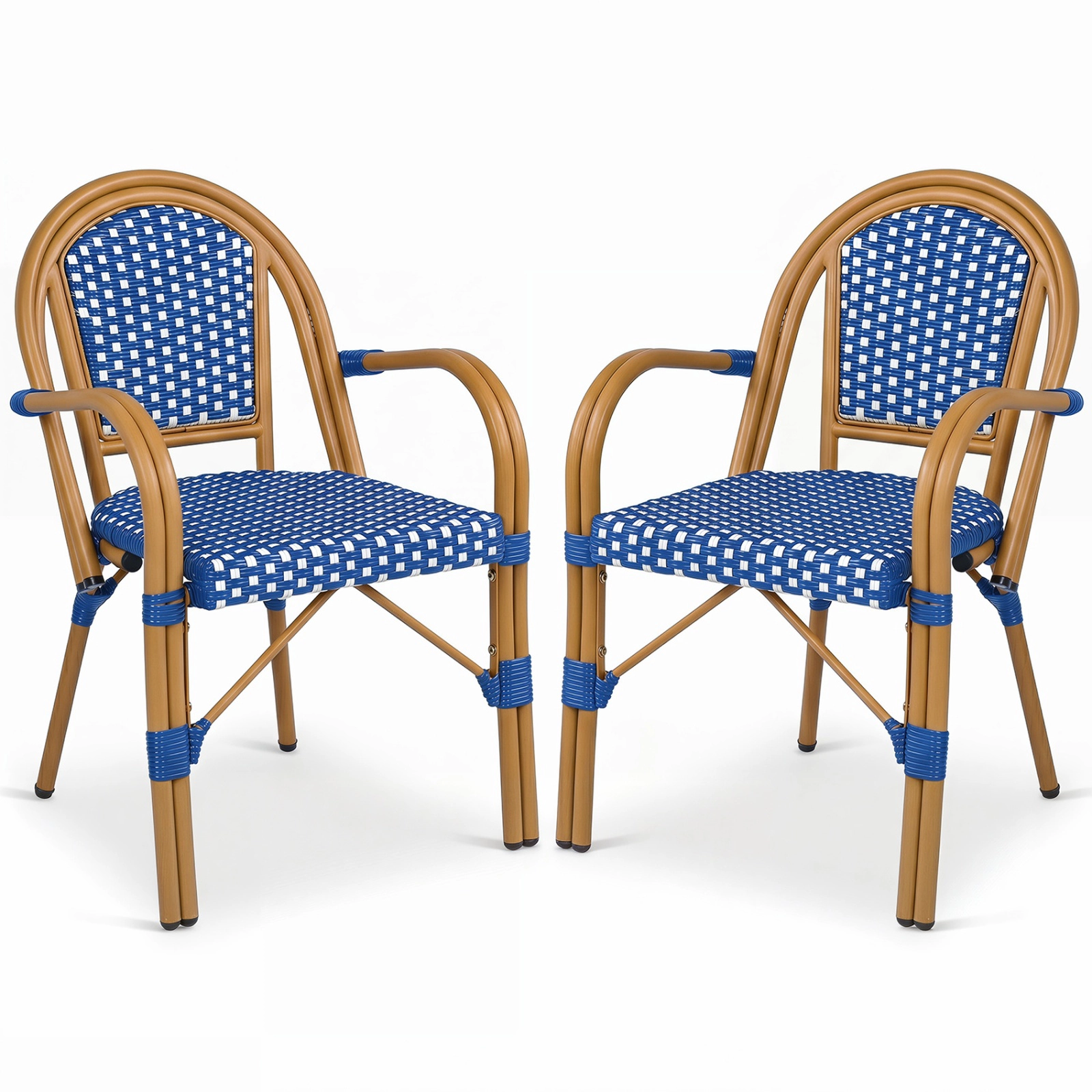 SUGIFT Set of 2 PE Wicker French Bistro Patio Chairs, Blue and White