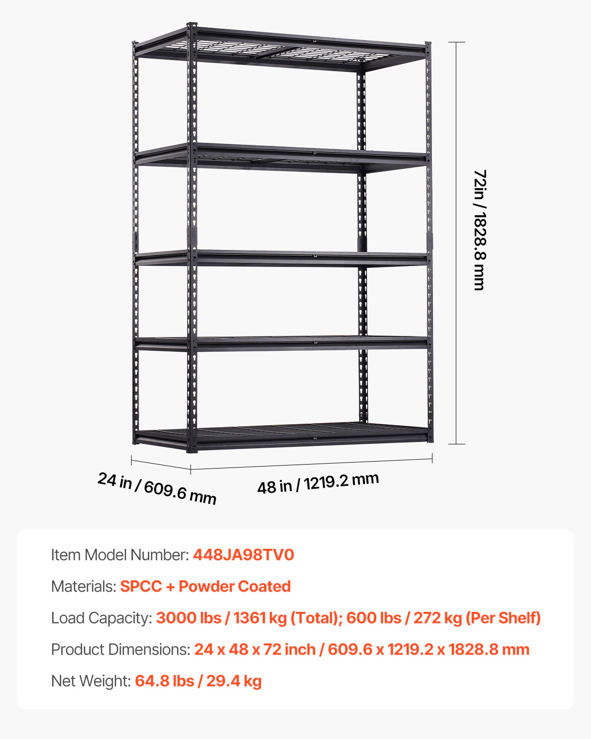 HONGGE Storage Shelves Heavy Duty Garage Shelving Adjustable Metal Shelves for Industrial Shelving Unit Utility Shelf