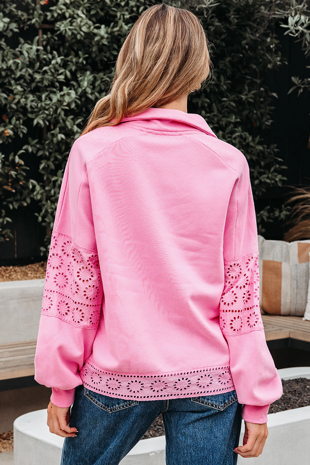 Threaded Pear Women's Evangeline Embroidered Flower Buttons Pullover Sweatshirt